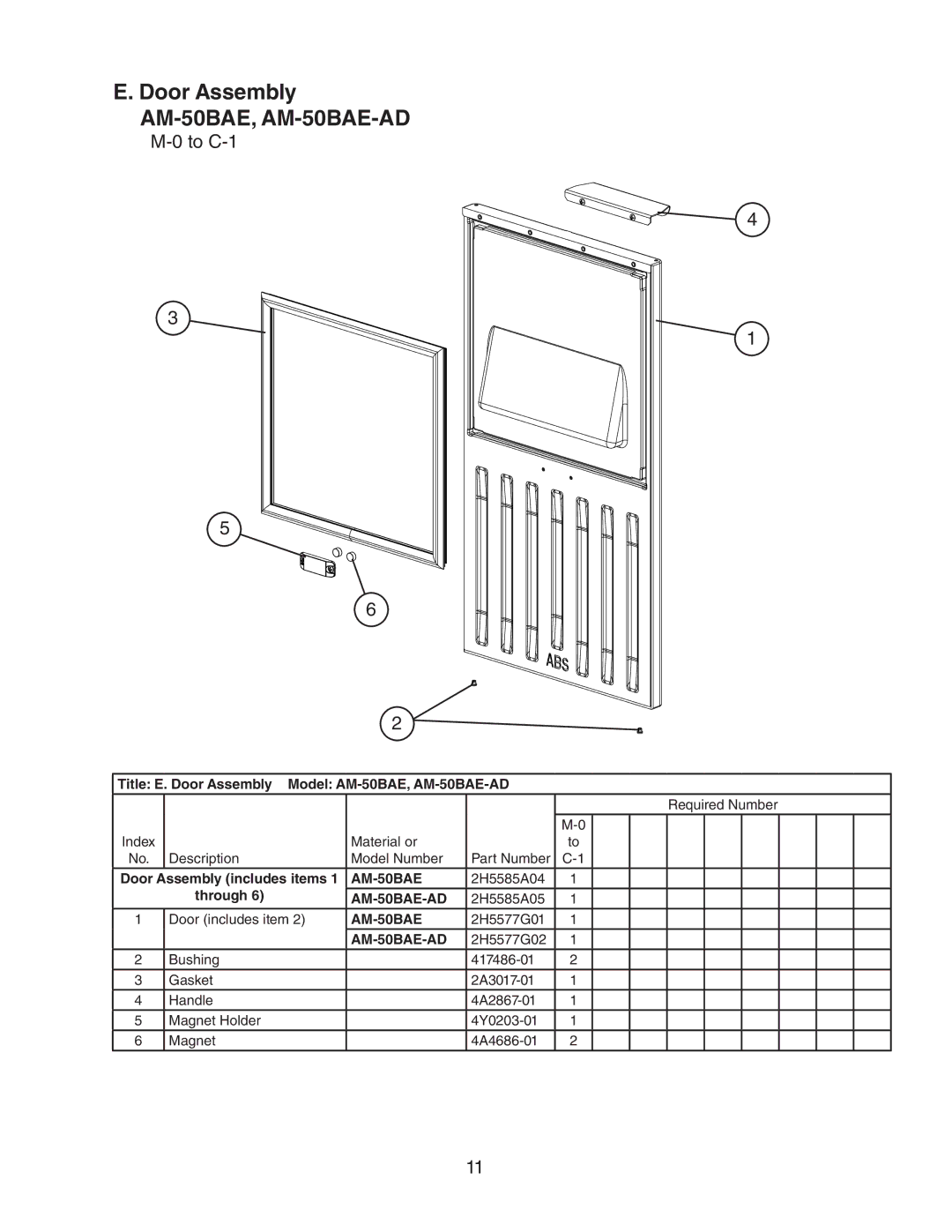 Hoshizaki AM-50BAE-DS, AM-50BAE-ADDS manual Door Assembly, AM-50BAE, AM-50BAE-AD 