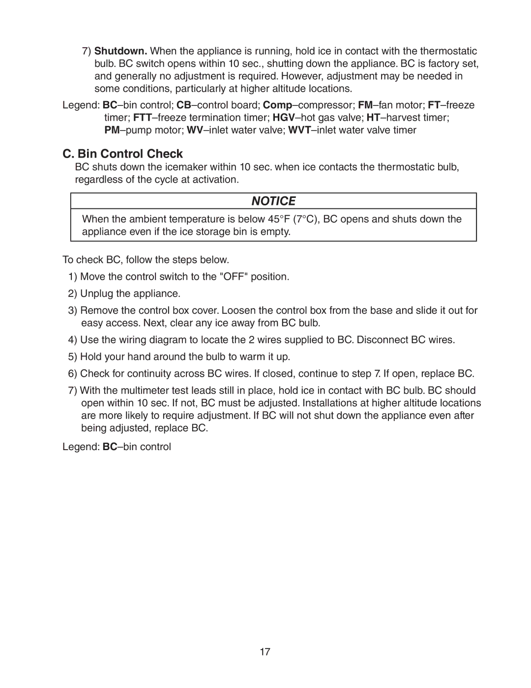 Hoshizaki AM-50BAE-ADDS, AM-50BAE-DS service manual Bin Control Check 