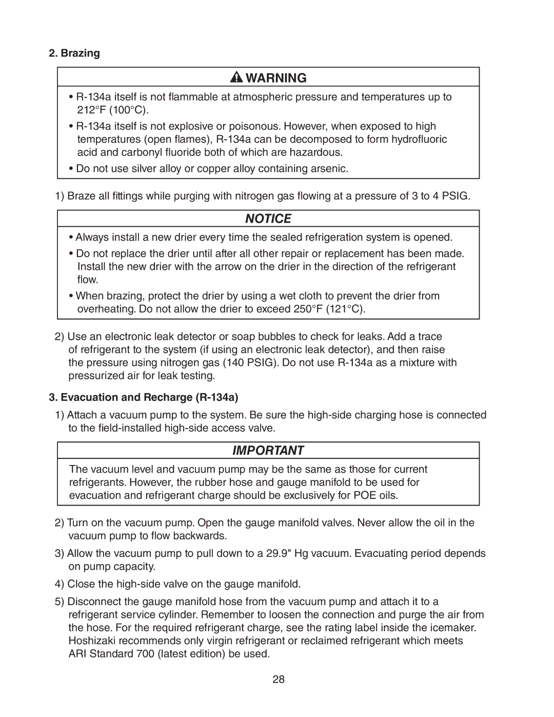 Hoshizaki AM-50BAE-ADDS, AM-50BAE-DS service manual Brazing, Evacuation and Recharge R-134a 