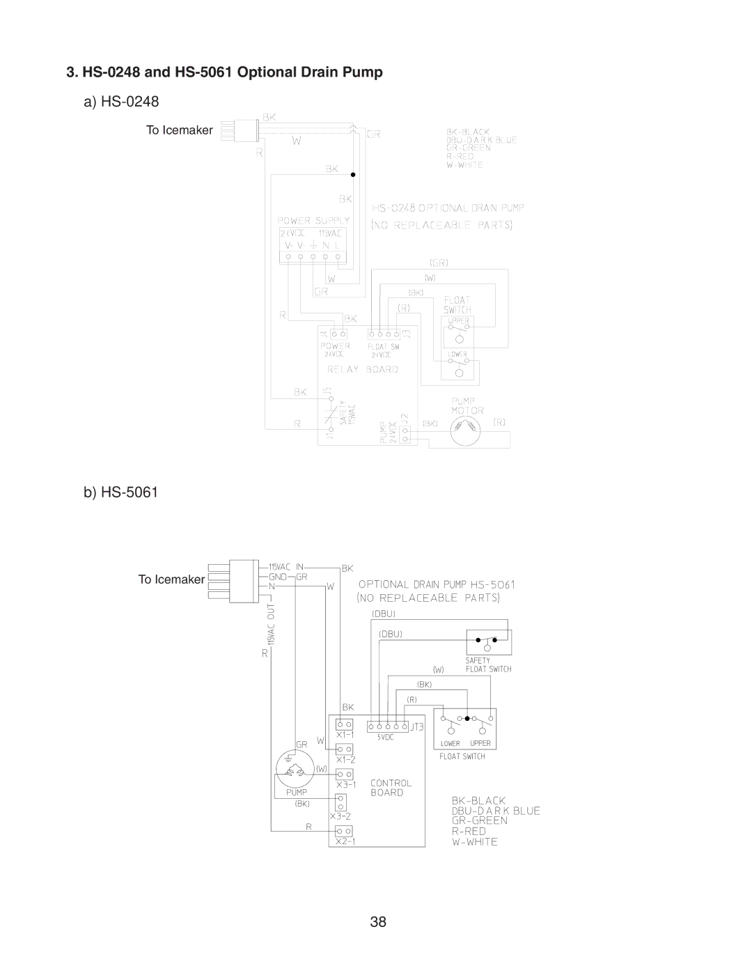 Hoshizaki AM-50BAE-ADDS, AM-50BAE-DS service manual HS-0248 and HS-5061 Optional Drain Pump 