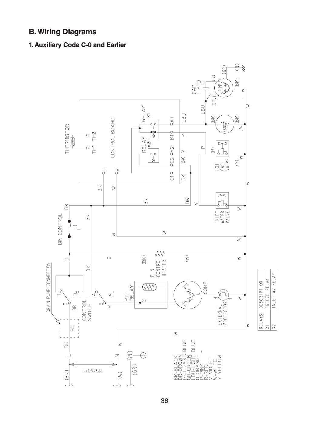 Hoshizaki AM-50BAE-ADDS, AM-50BAE-DS service manual B. Wiring Diagrams, Auxiliary Code C-0 and Earlier 