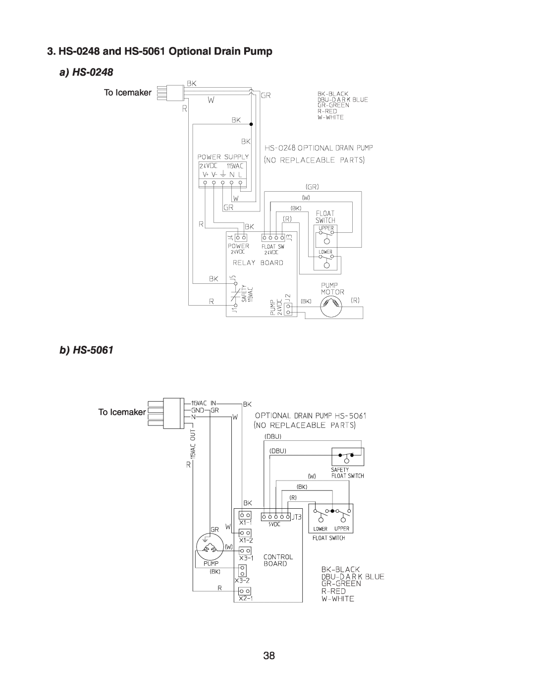 Hoshizaki AM-50BAE-ADDS, AM-50BAE-DS service manual HS-0248 and HS-5061 Optional Drain Pump, a HS-0248, b HS-5061 