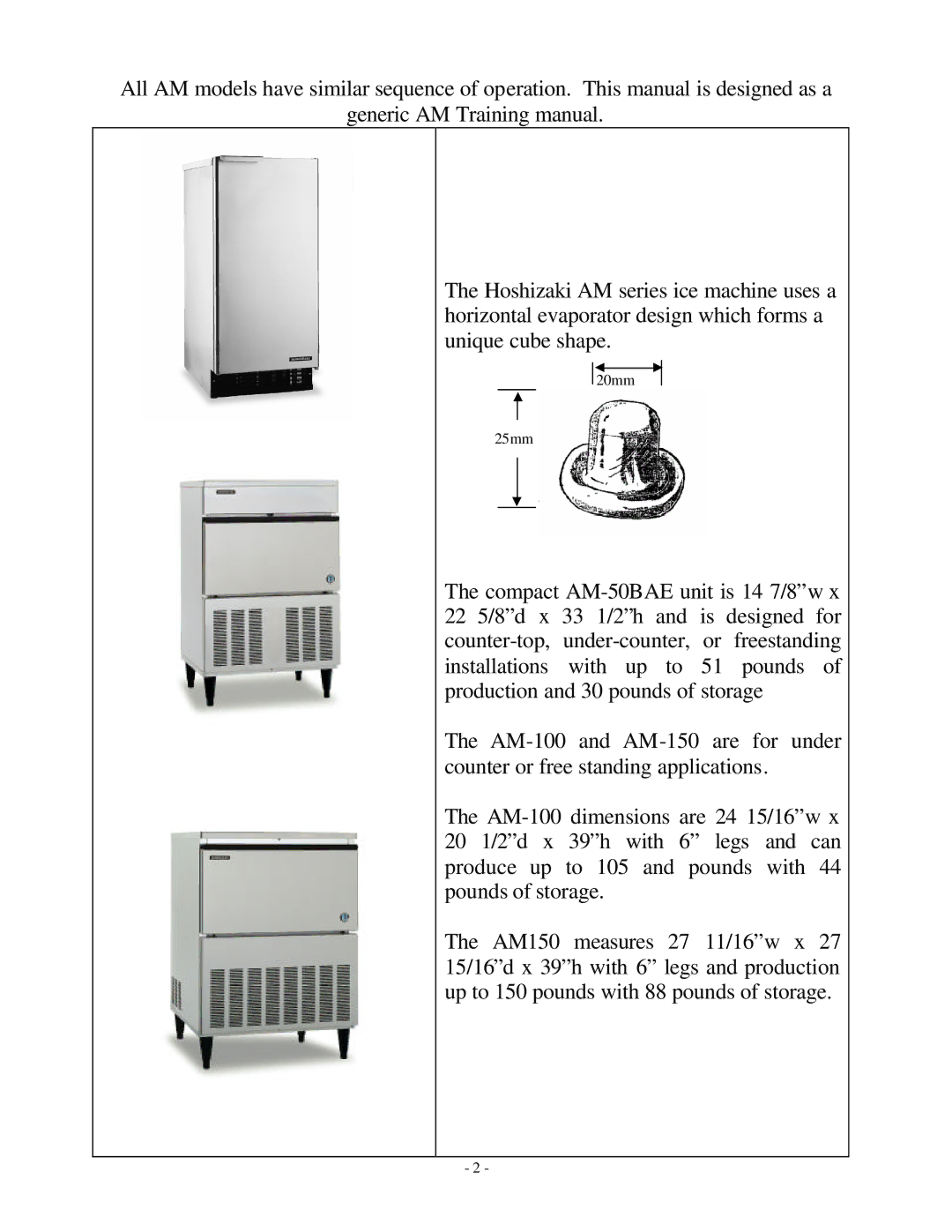 Hoshizaki AM-50BAE manual 20mm 25mm 