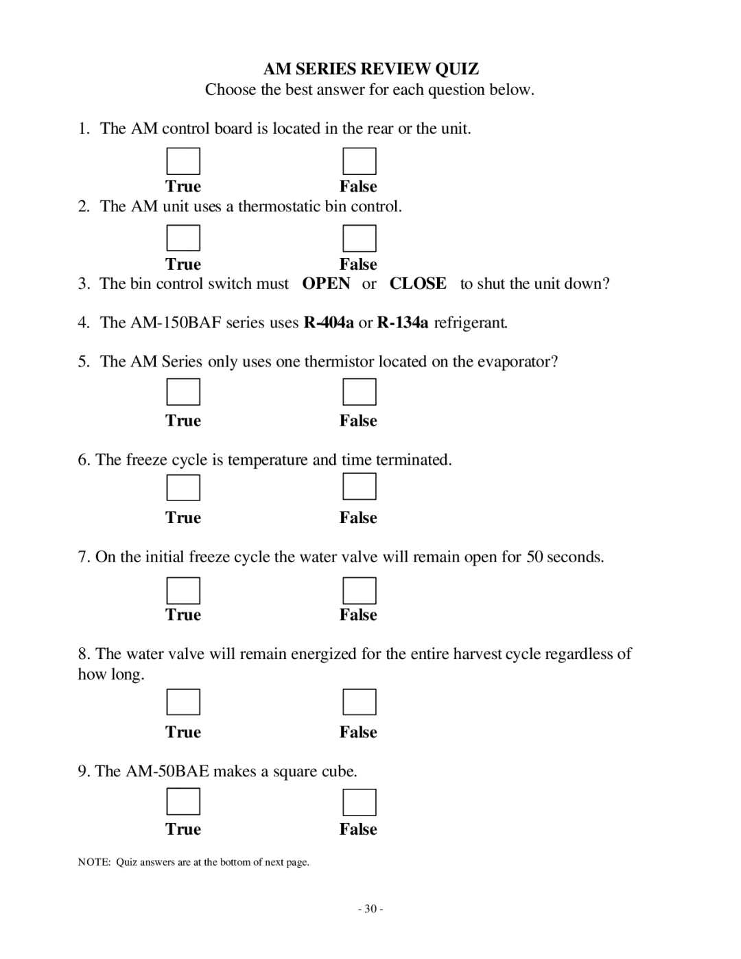 Hoshizaki AM-50BAE manual True False, TrueFalse 