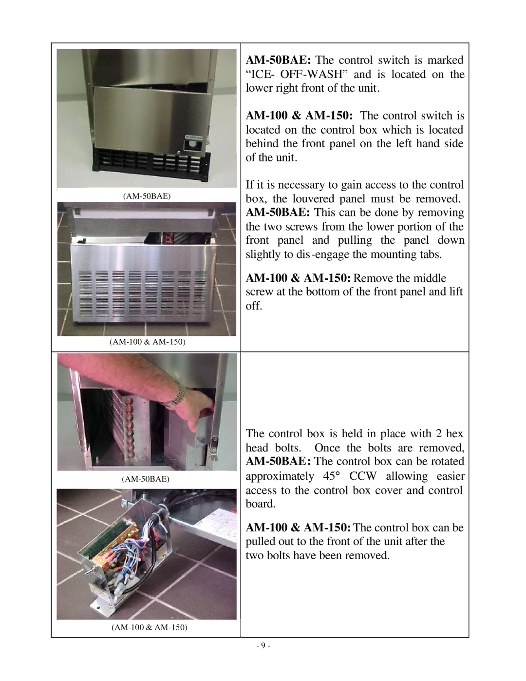 Hoshizaki AM-50BAE manual AM-100 & AM-150 Remove the middle 