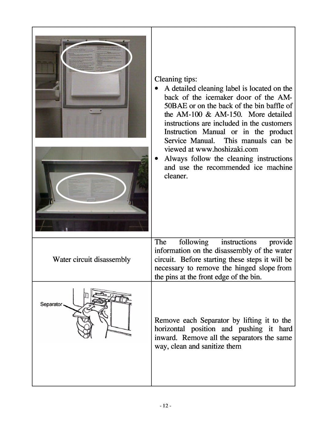 Hoshizaki AM-50BAE manual Cleaning tips 