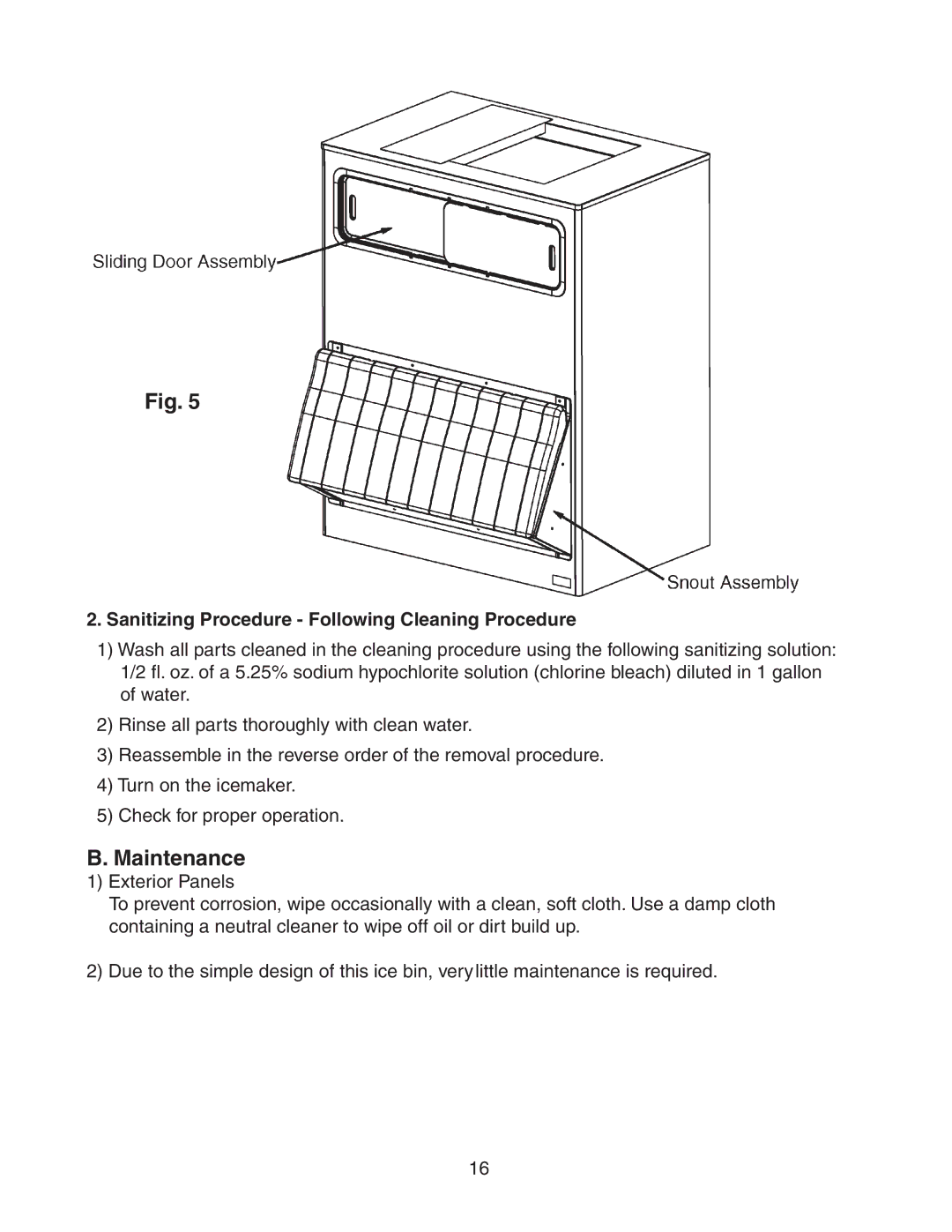 Hoshizaki B-1650SS, B-1500SS, B-1150SS, B-1300SS Maintenance, Sanitizing Procedure Following Cleaning Procedure 