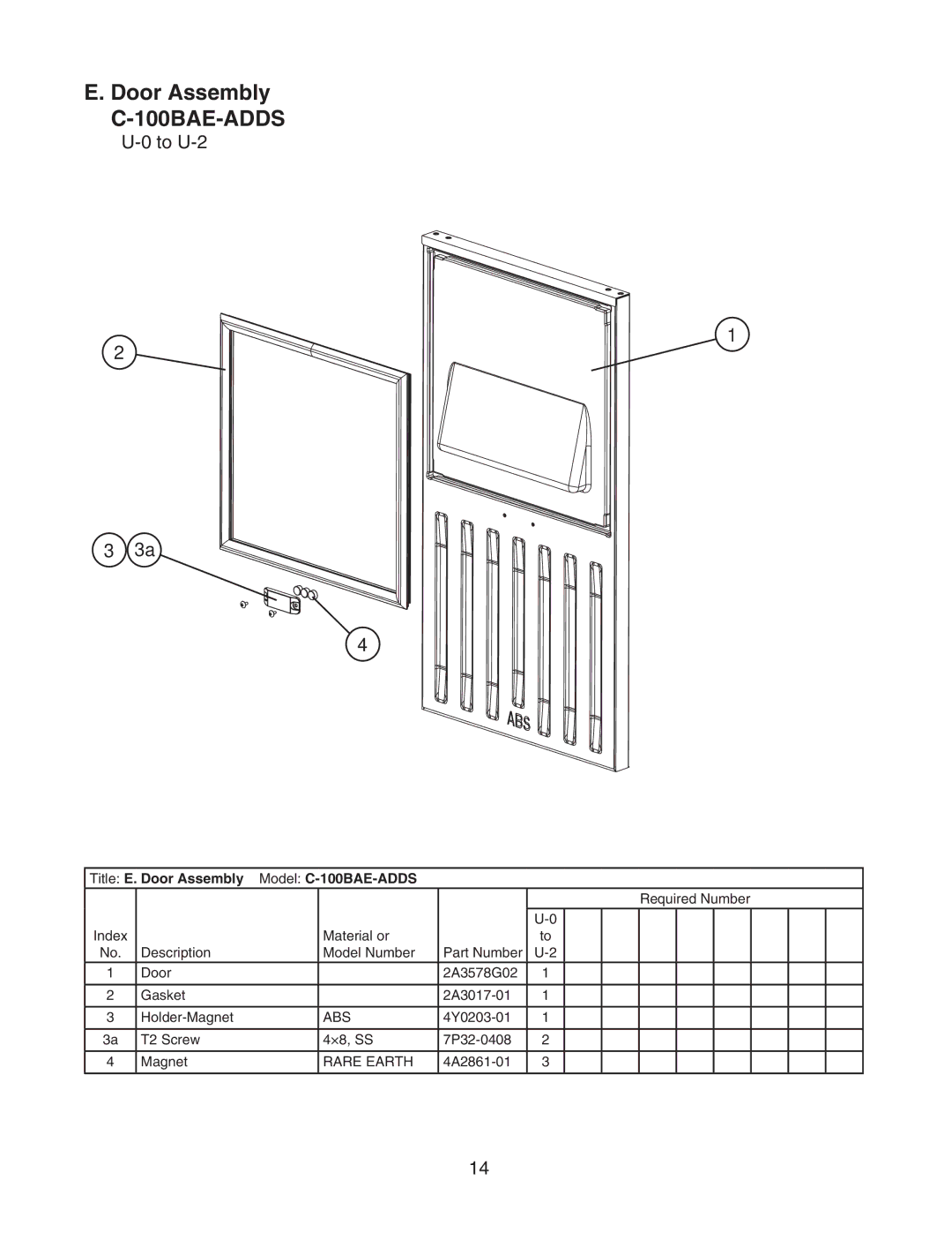 Hoshizaki manual Title E. Door Assembly Model C-100BAE-ADDS 