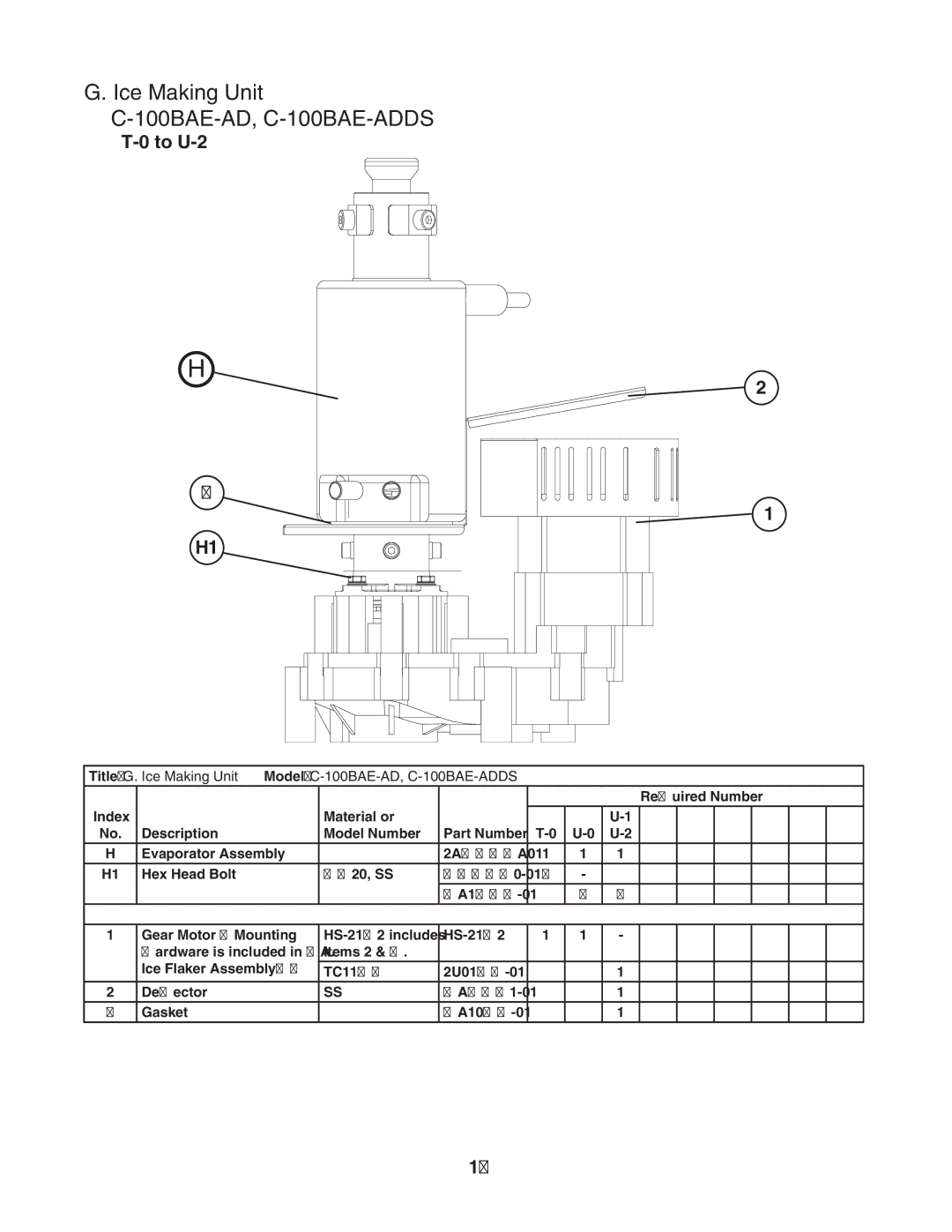 Hoshizaki manual Ice Making Unit C-100BAE-AD, C-100BAE-ADDS, Title G. Ice Making Unit Model C-100BAE-AD, C-100BAE-ADDS 