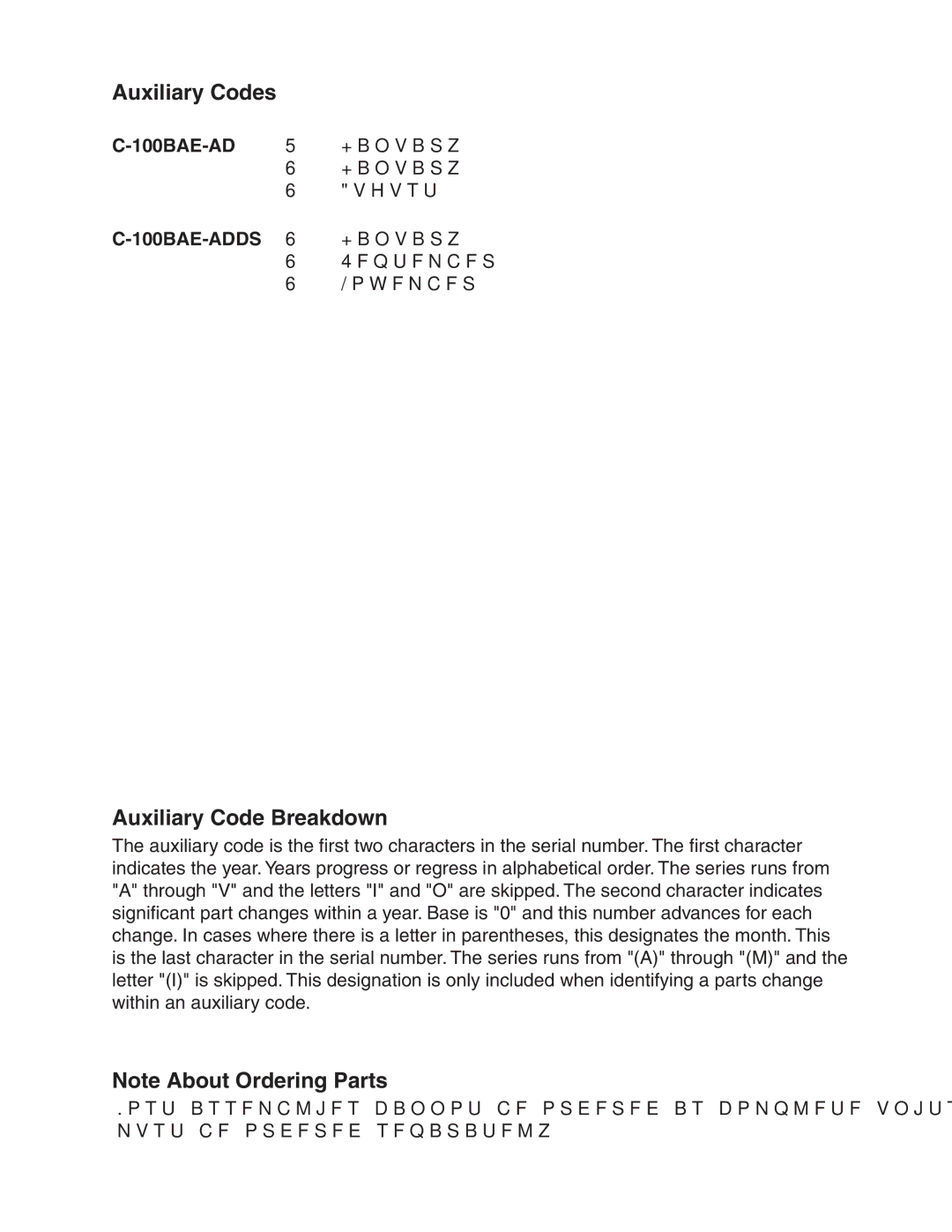 Hoshizaki C-100BAE-ADDS manual Auxiliary Codes, Auxiliary Code Breakdown 