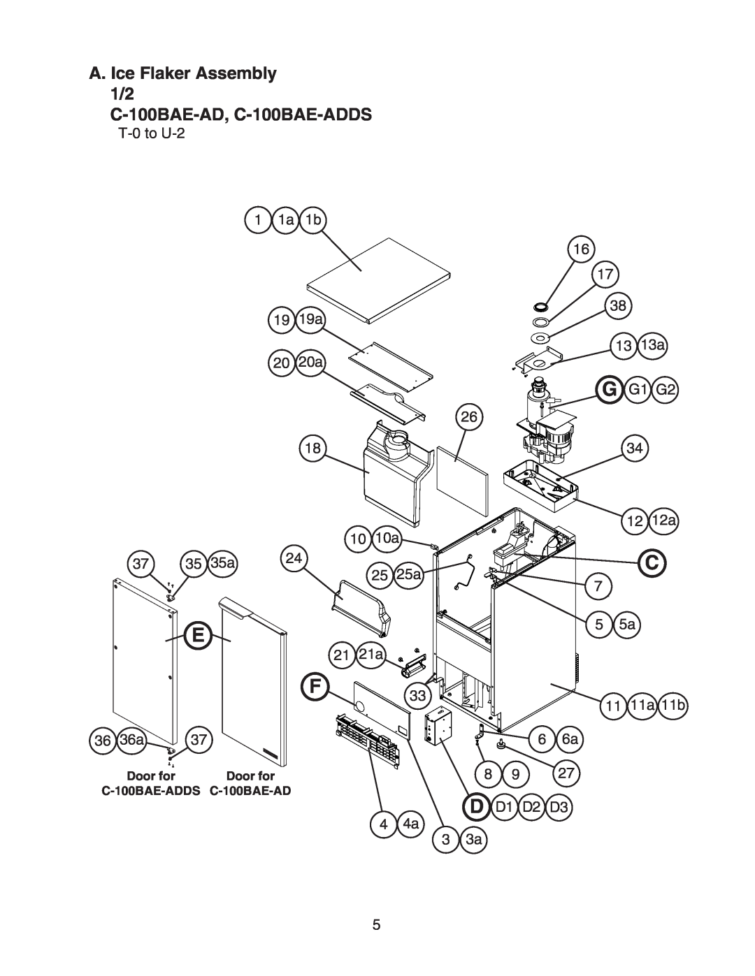 Hoshizaki manual A. Ice Flaker Assembly 1/2 C-100BAE-AD, C-100BAE-ADDS 