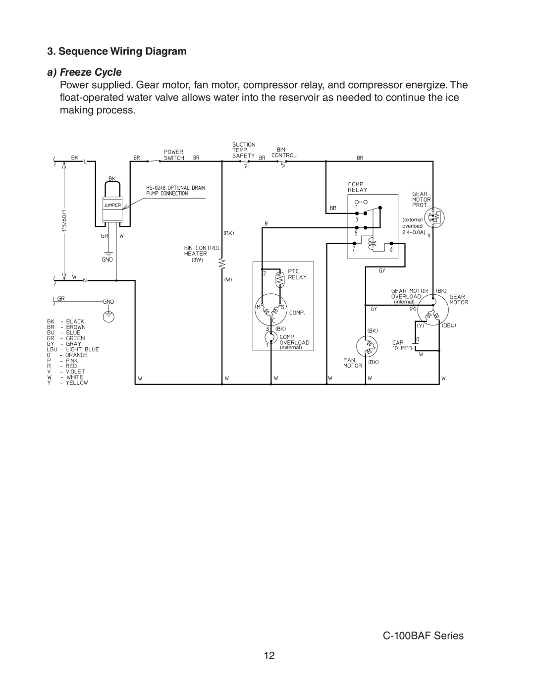 Hoshizaki C-100BAF-ADDS service manual Sequence Wiring Diagram, Freeze Cycle 