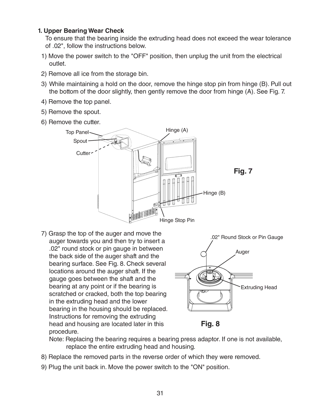 Hoshizaki C-100BAF-ADDS service manual Upper Bearing Wear Check 