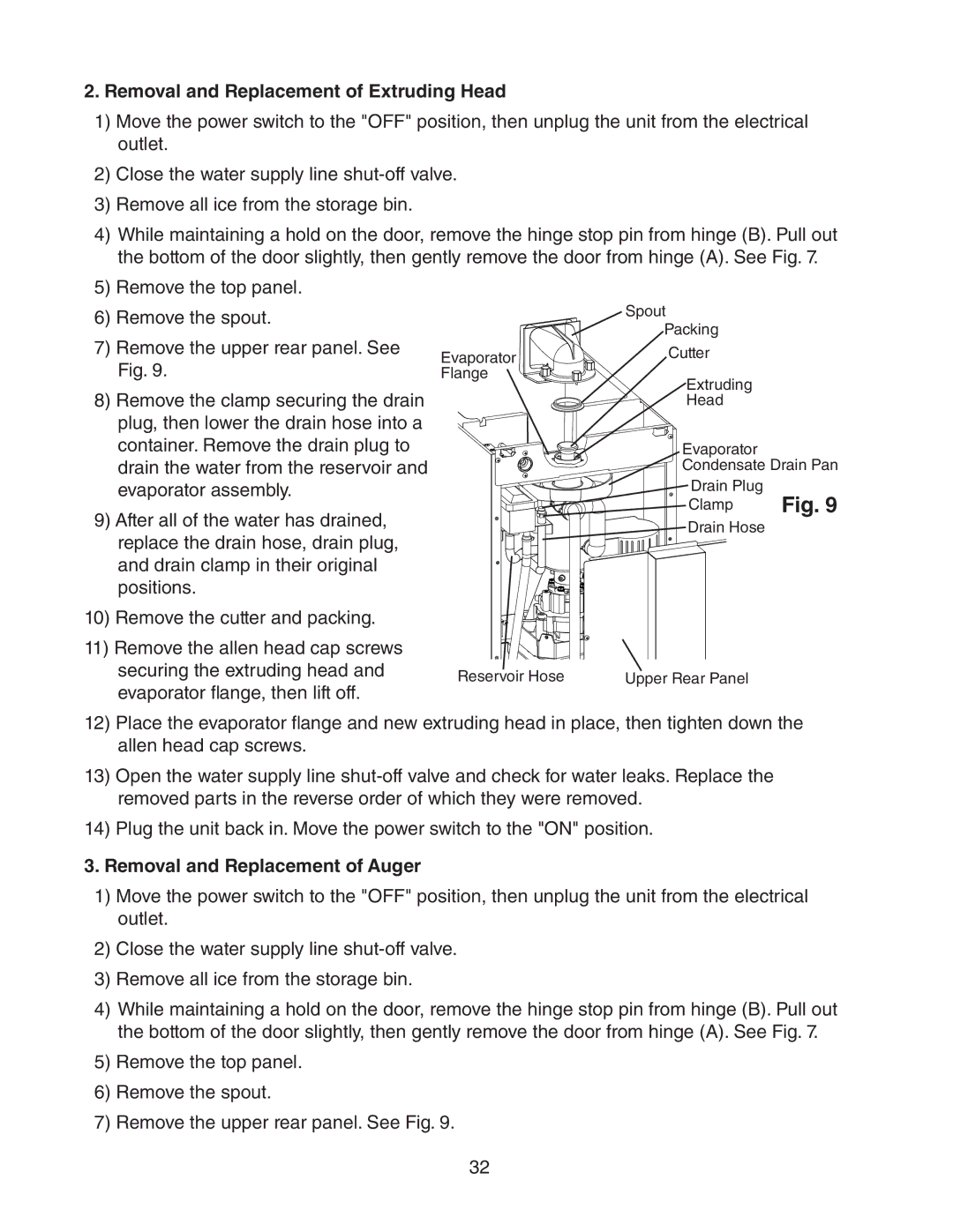 Hoshizaki C-100BAF-ADDS service manual Removal and Replacement of Extruding Head, Removal and Replacement of Auger 