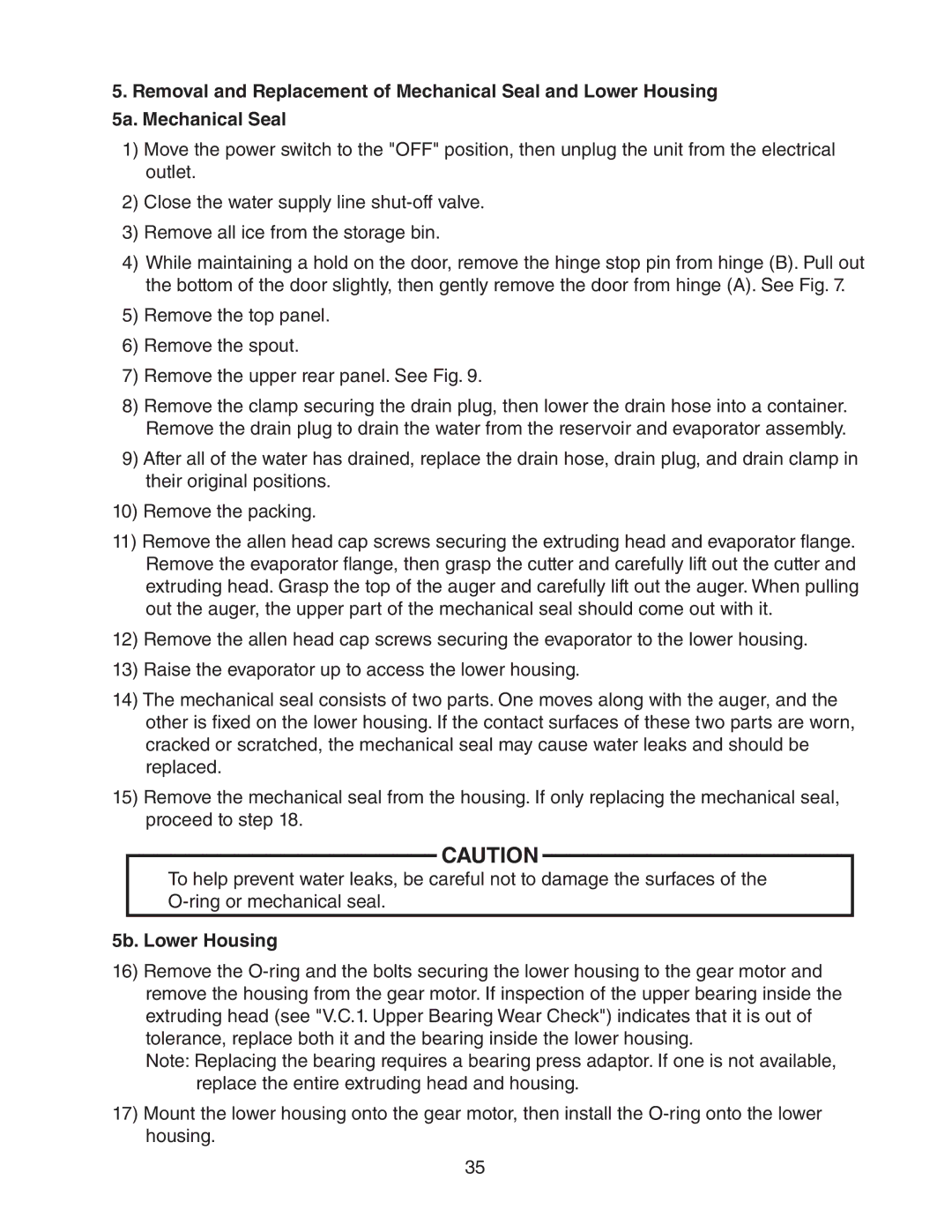 Hoshizaki C-100BAF-ADDS service manual 5b. Lower Housing 