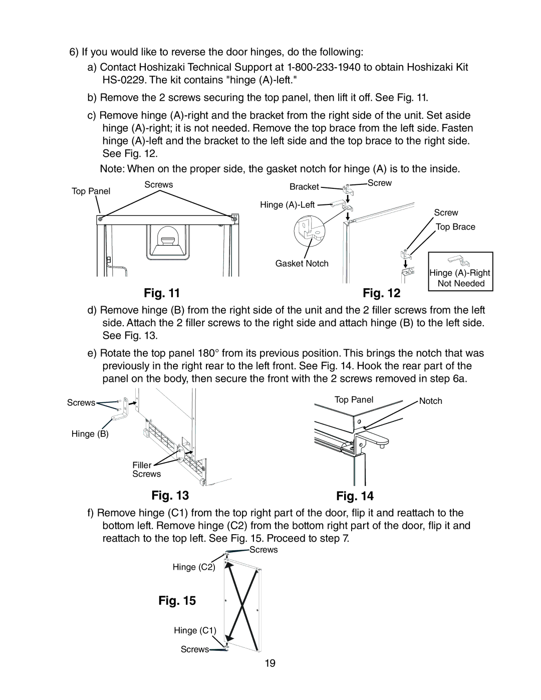 Hoshizaki C-100BAF-DS instruction manual Screws Top Panel Notch Hinge B Filler 