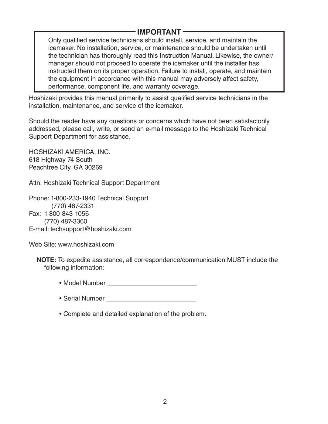 Hoshizaki C-100BAF-DS instruction manual Hoshizaki AMERICA, INC 