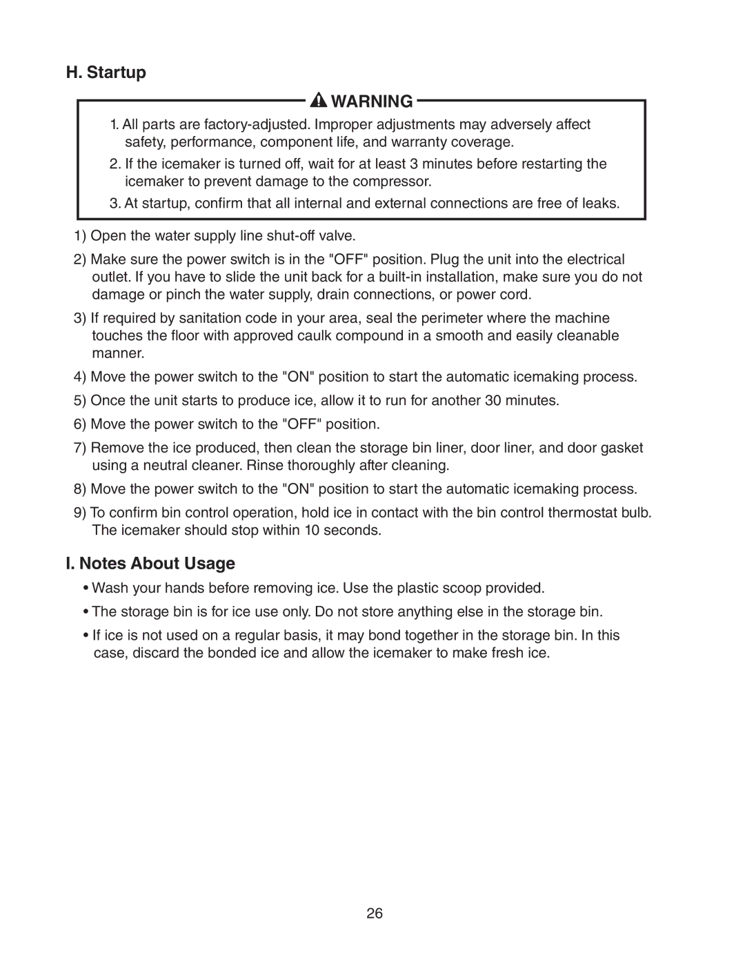 Hoshizaki C-100BAF-DS instruction manual Startup 