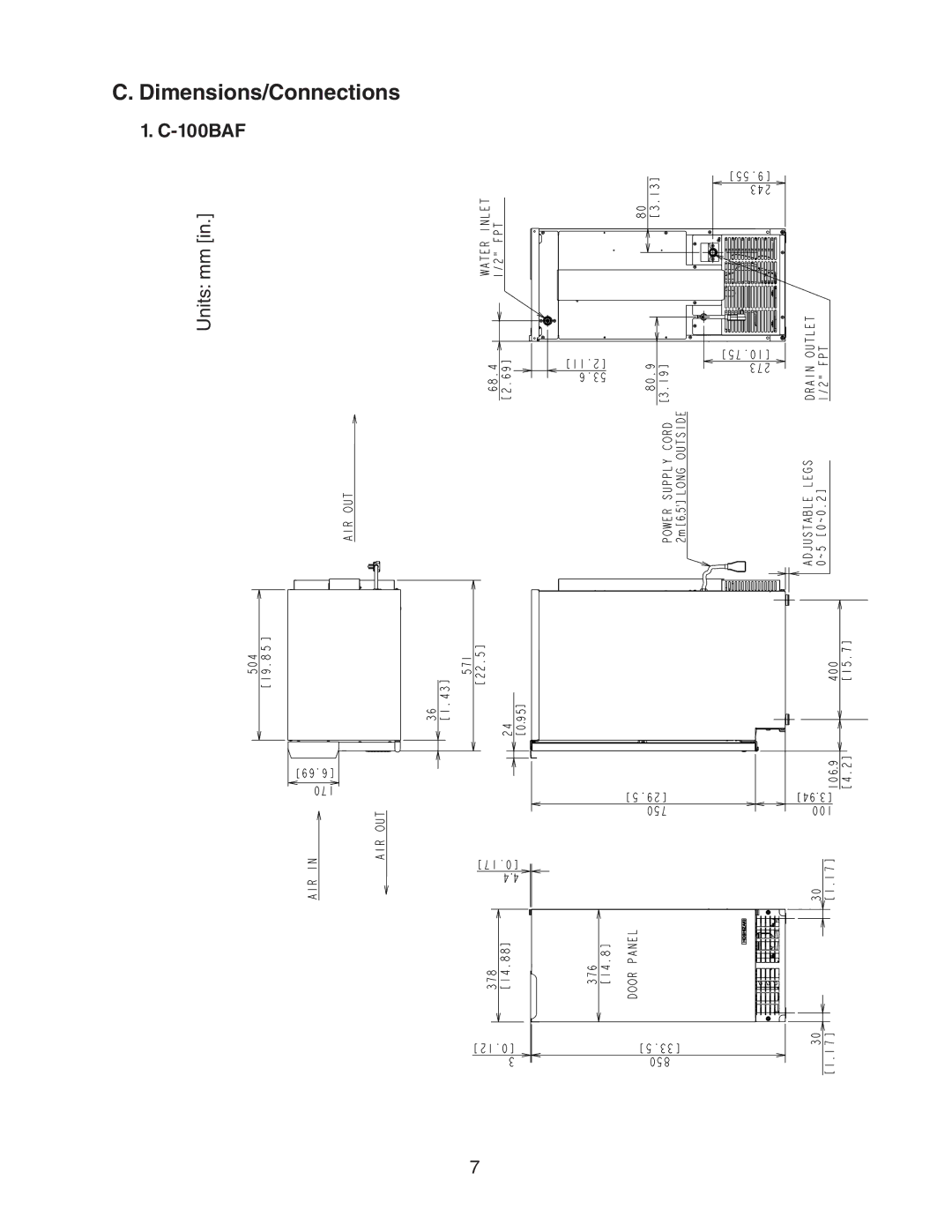 Hoshizaki C-100BAF-DS instruction manual Dimensions/Connections 