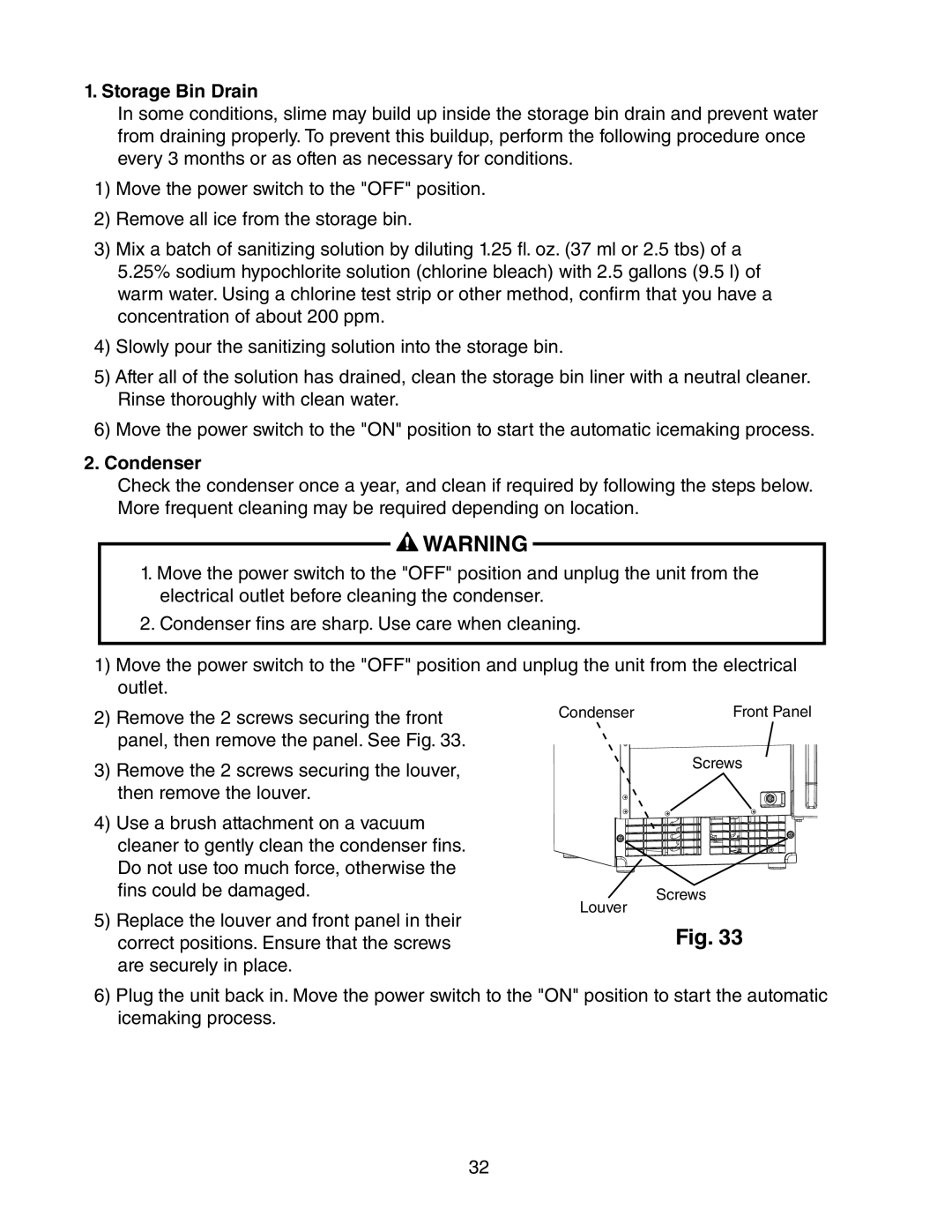 Hoshizaki C-100BAF-DS instruction manual Storage Bin Drain, Condenser 
