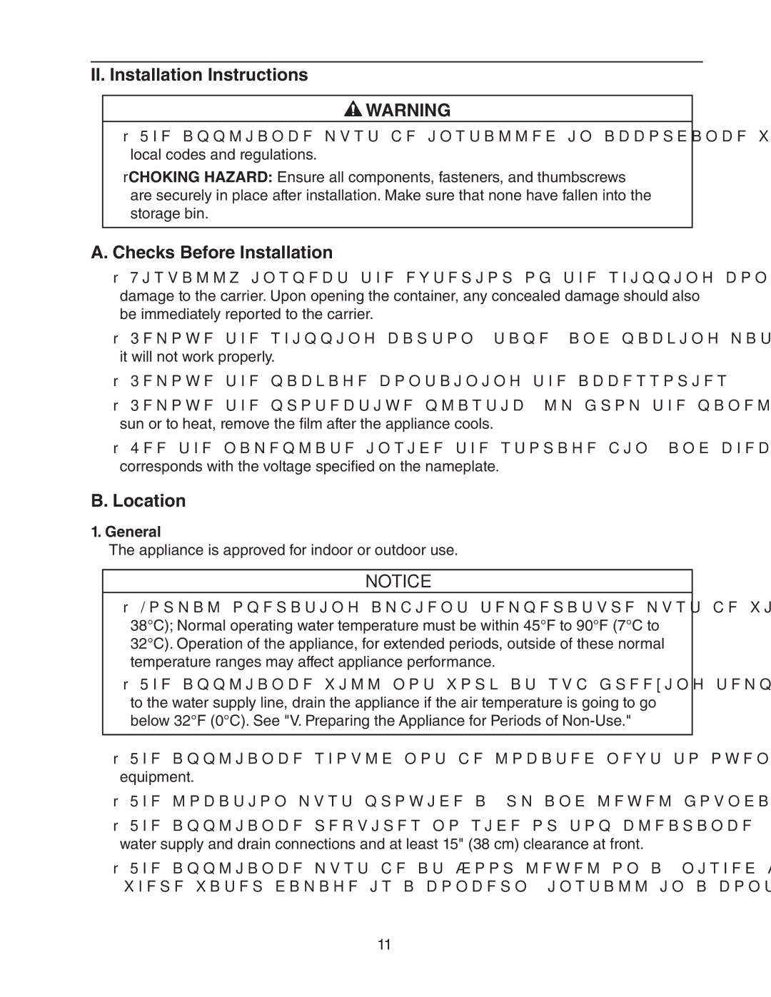 Hoshizaki C-101BAH-ADDS, C-101BAH-DS II. Installation Instructions, Checks Before Installation, Location, General 