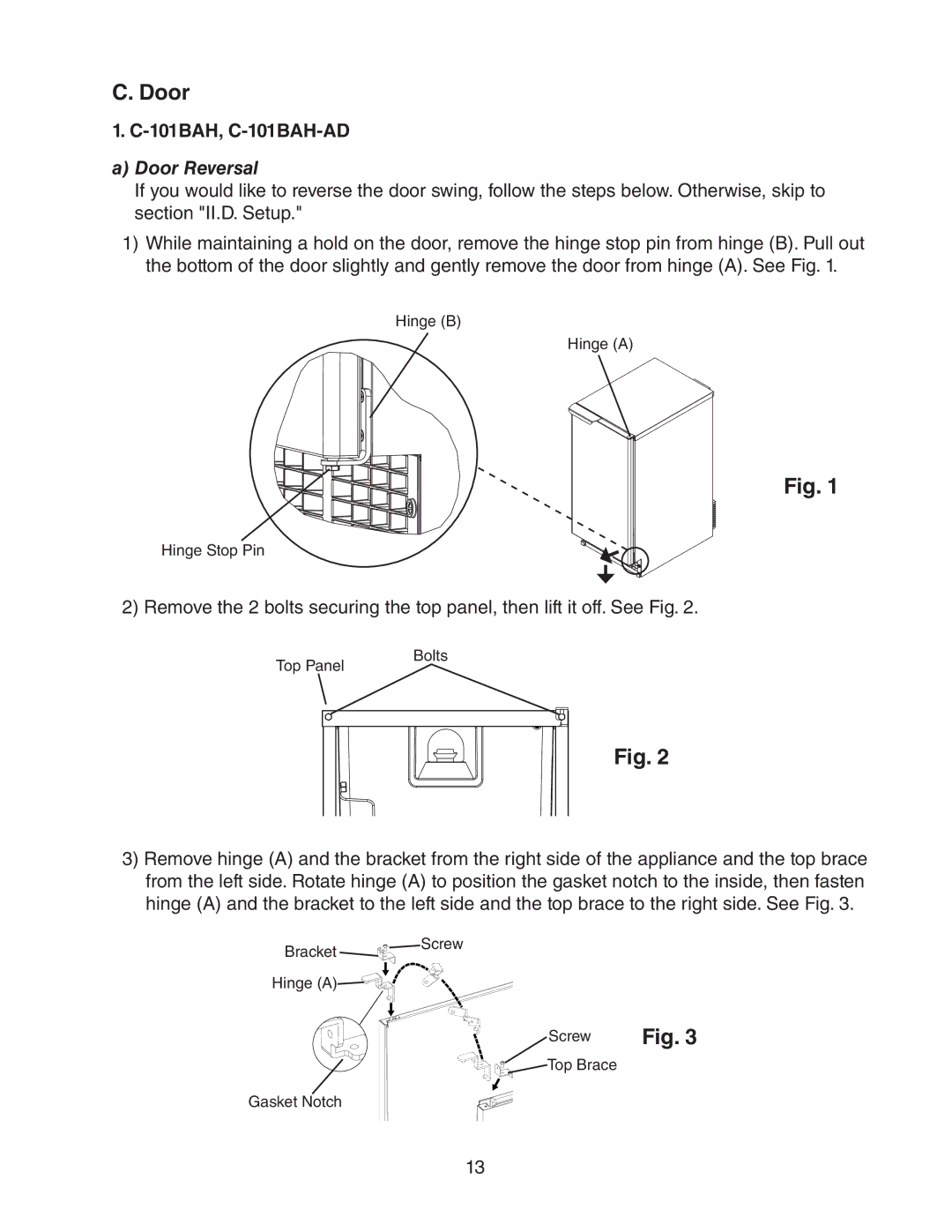 Hoshizaki C-101BAH-DS, C-101BAH-ADDS instruction manual Door, 101BAH, C-101BAH-AD 