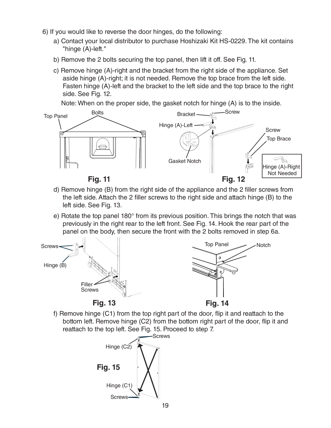 Hoshizaki C-101BAH-ADDS, C-101BAH-DS instruction manual Screws Top Panel Notch Hinge B Filler 