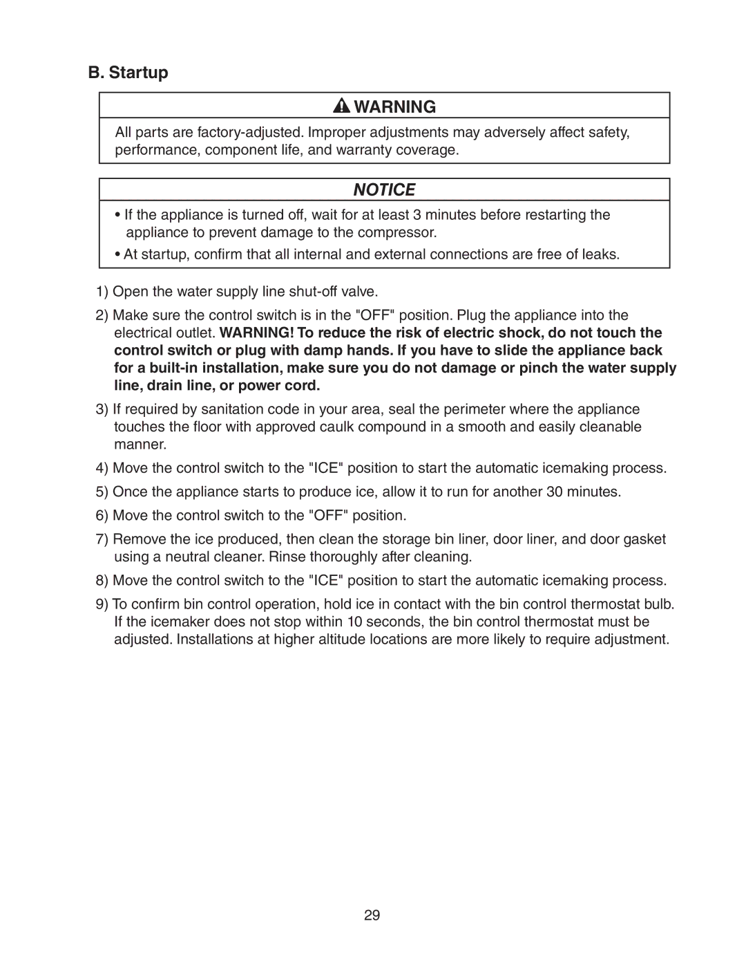 Hoshizaki C-101BAH-DS, C-101BAH-ADDS instruction manual Startup 