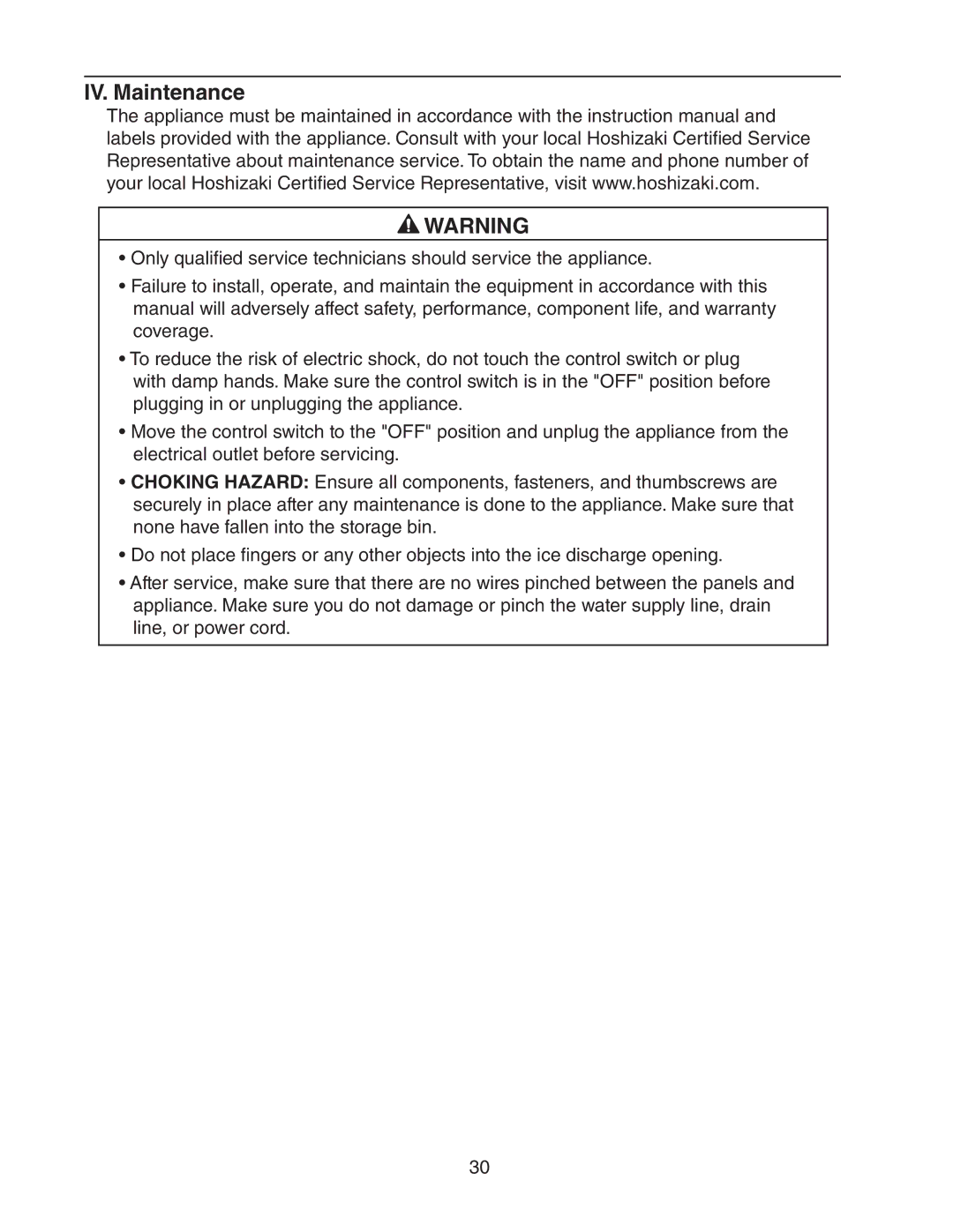 Hoshizaki C-101BAH-ADDS, C-101BAH-DS instruction manual IV. Maintenance 