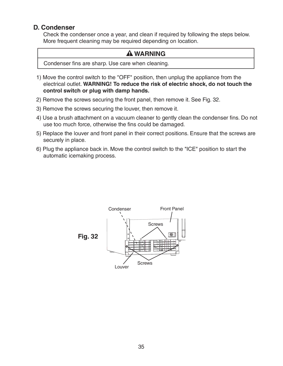 Hoshizaki C-101BAH-ADDS, C-101BAH-DS instruction manual Condenser 