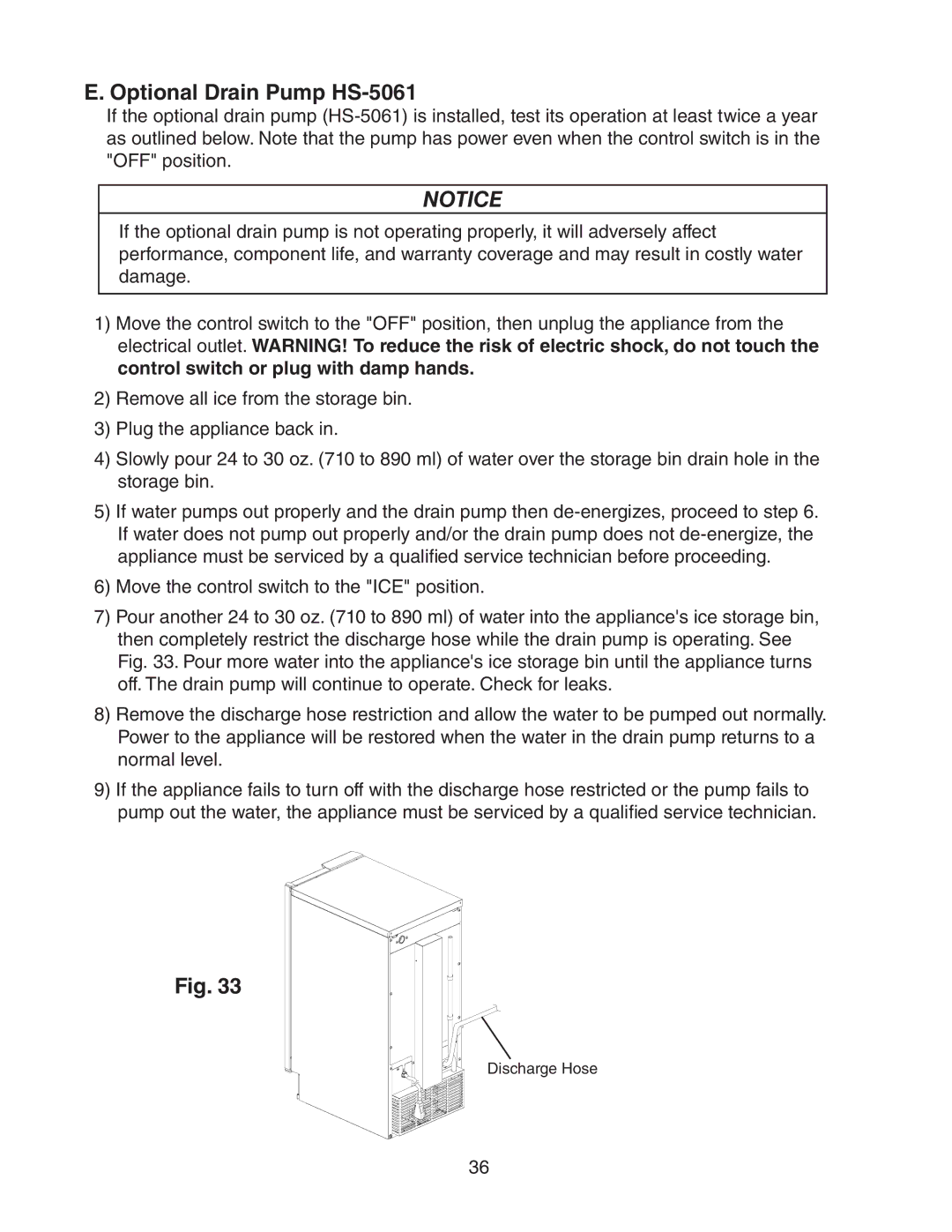 Hoshizaki C-101BAH-ADDS, C-101BAH-DS instruction manual Optional Drain Pump HS-5061 