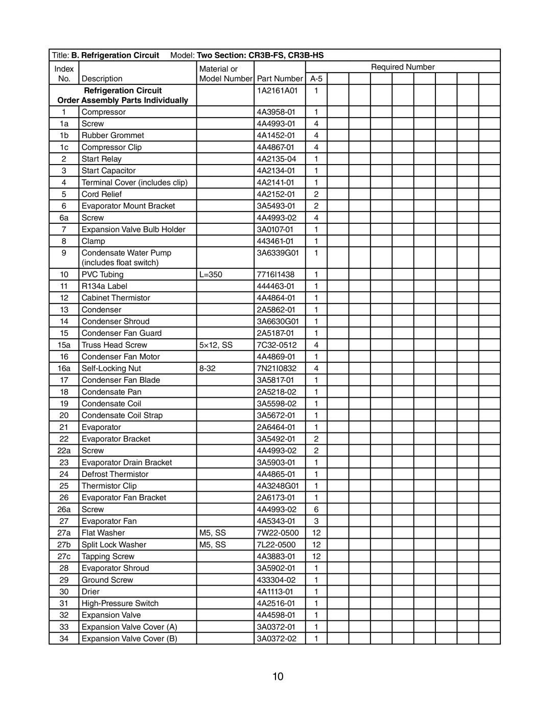 Hoshizaki CF3B-HS, CR3B-HS, CR3B-FS, CF3B-FS manual 1A2161A01 