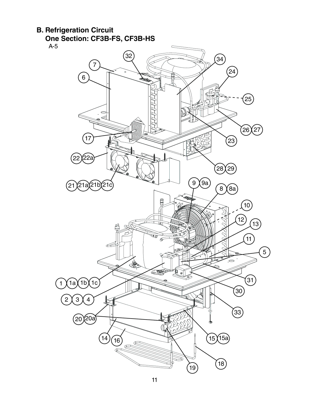 Hoshizaki CR3B-HS, CR3B-FS Refrigeration Circuit One Section CF3B-FS, CF3B-HS, 21 21a 21b 21c 1a 1b 1c 20 20a 15 15a 