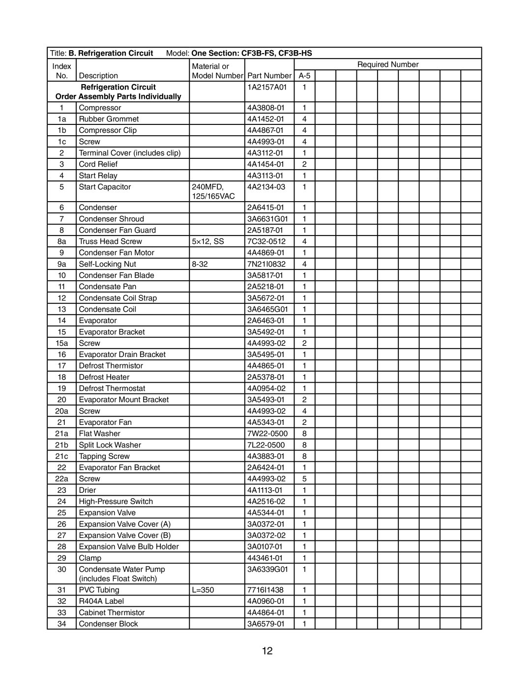 Hoshizaki CR3B-HS, CR3B-FS, CF3B-HS, CF3B-FS manual 1A2157A01 