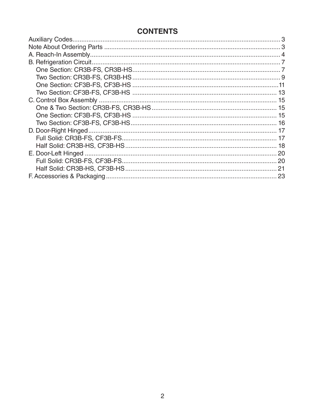 Hoshizaki CF3B-HS, CR3B-HS, CR3B-FS, CF3B-FS manual Contents 