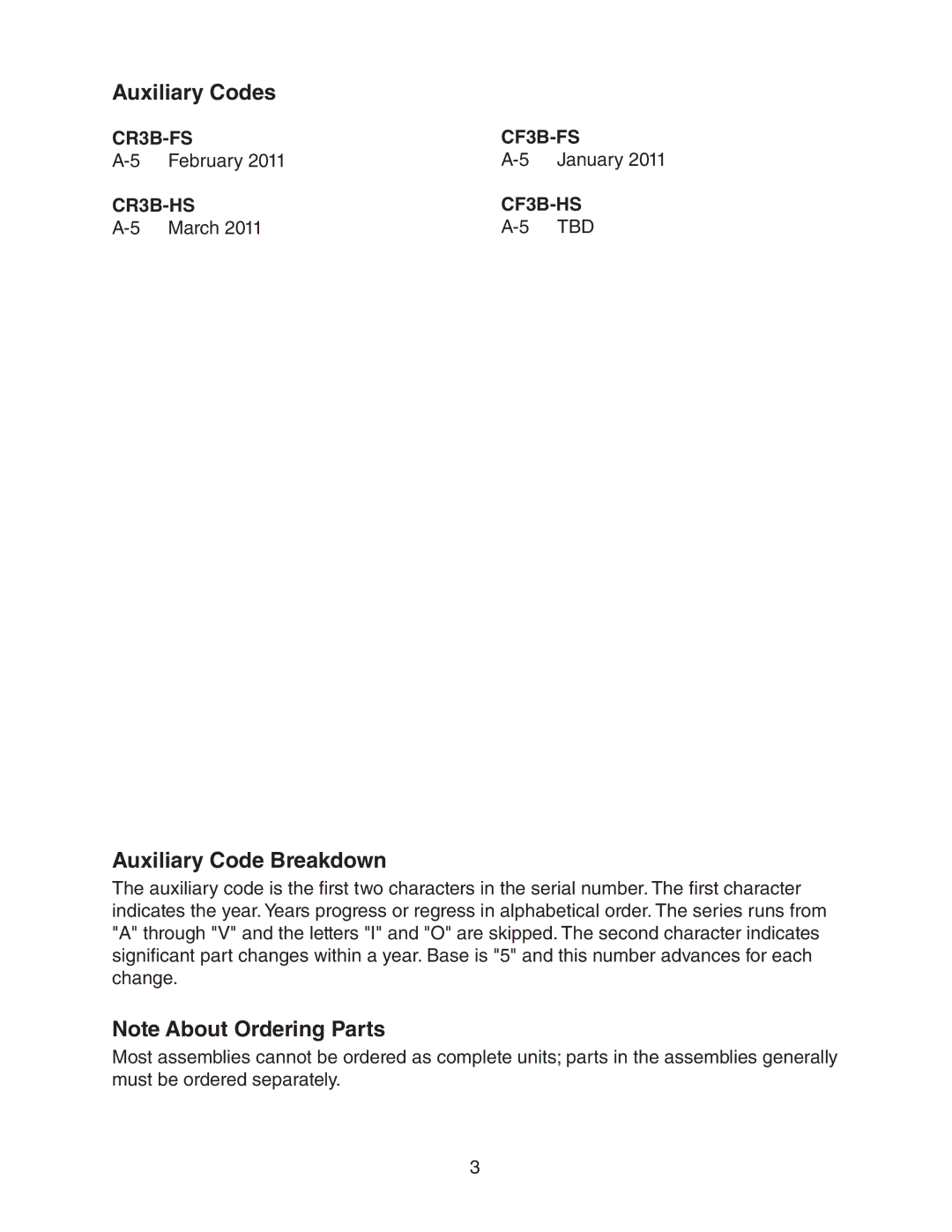 Hoshizaki CF3B-FS, CR3B-HS, CR3B-FS, CF3B-HS manual Auxiliary Codes, Auxiliary Code Breakdown, February January, March 