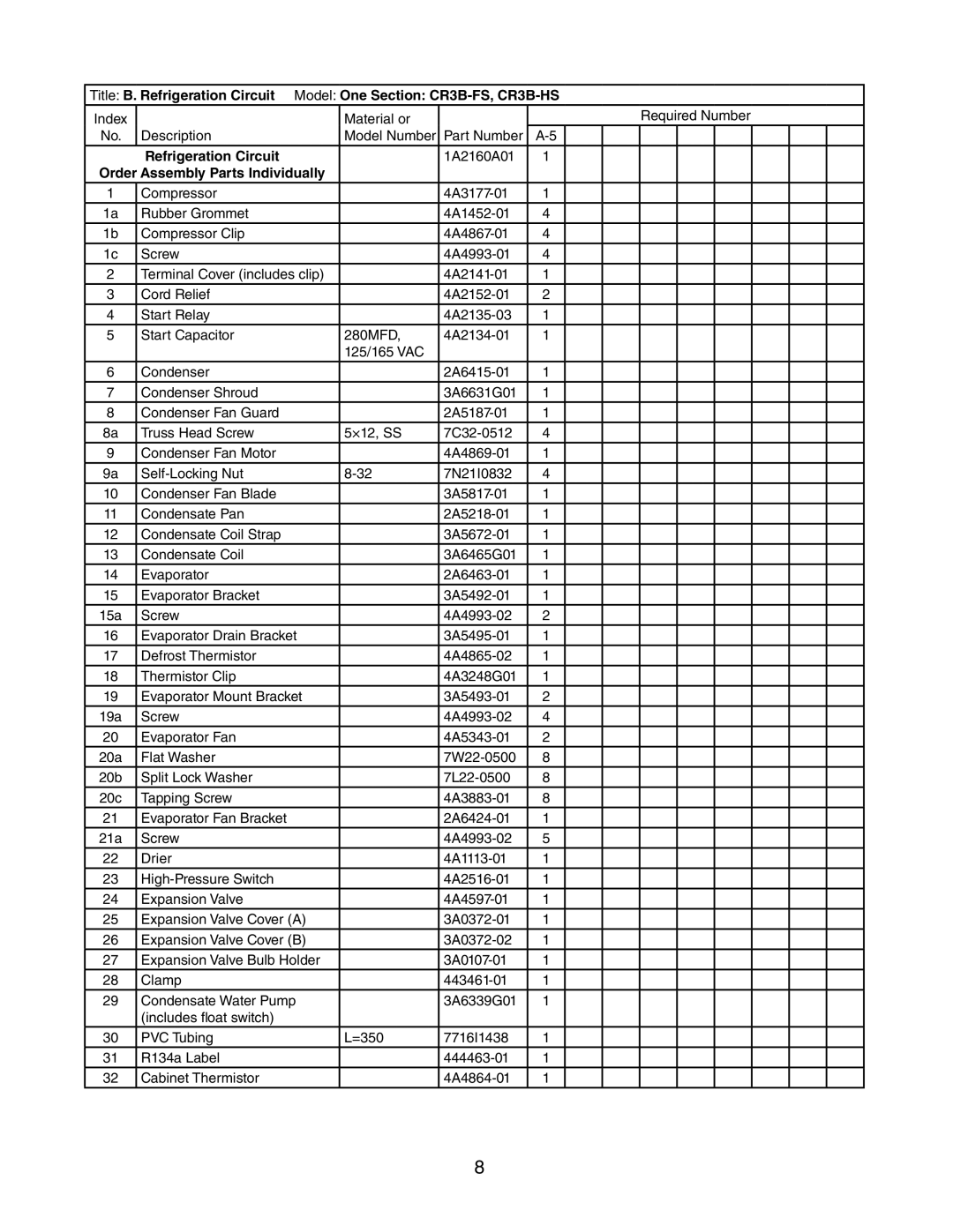 Hoshizaki CR3B-HS, CR3B-FS, CF3B-HS, CF3B-FS manual Refrigeration Circuit 