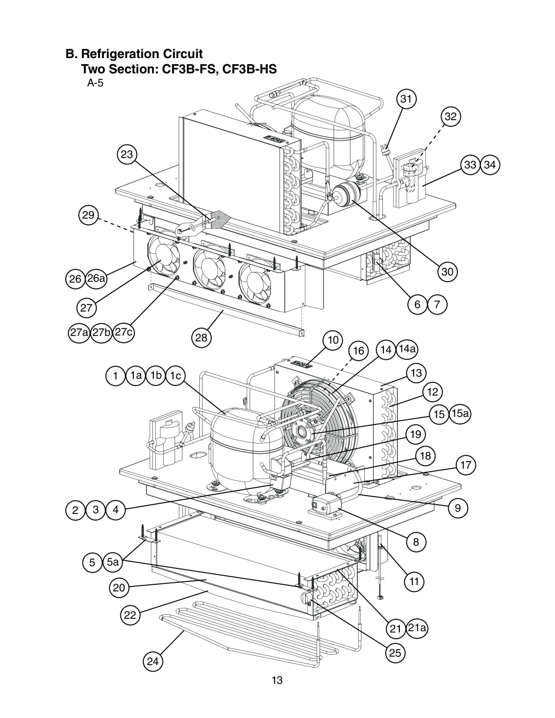 Hoshizaki CR3B-FS, CR3B-HS manual Two Section CF3B-FS, CF3B-HS, B. Refrigeration Circuit 