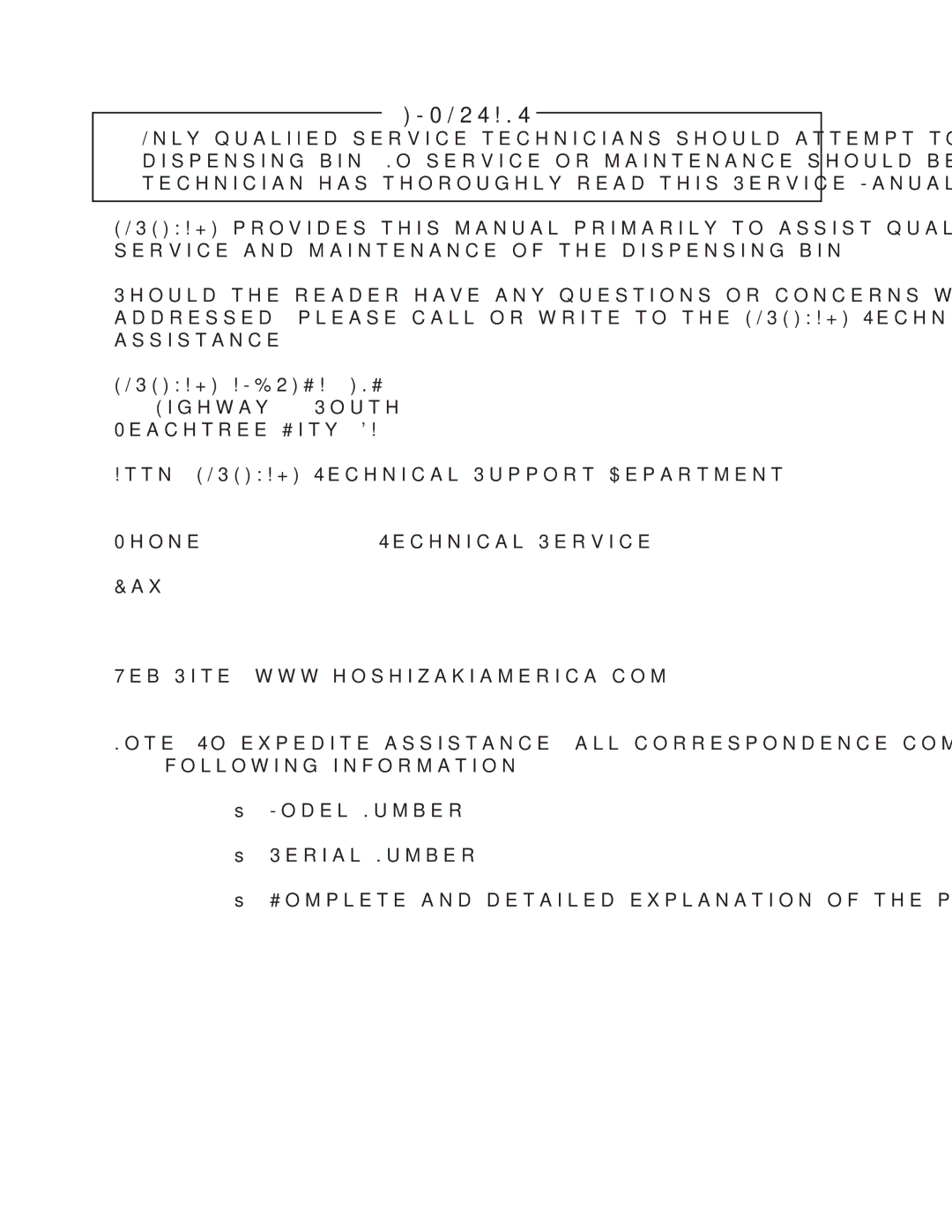 Hoshizaki DB-130H service manual Hoshizaki AMERICA, INC 