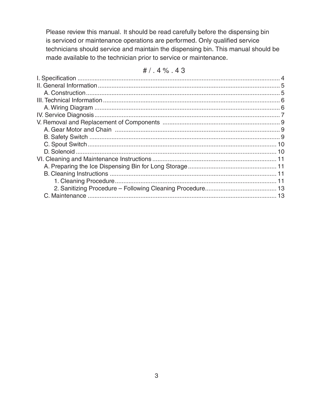 Hoshizaki DB-130H service manual Contents 