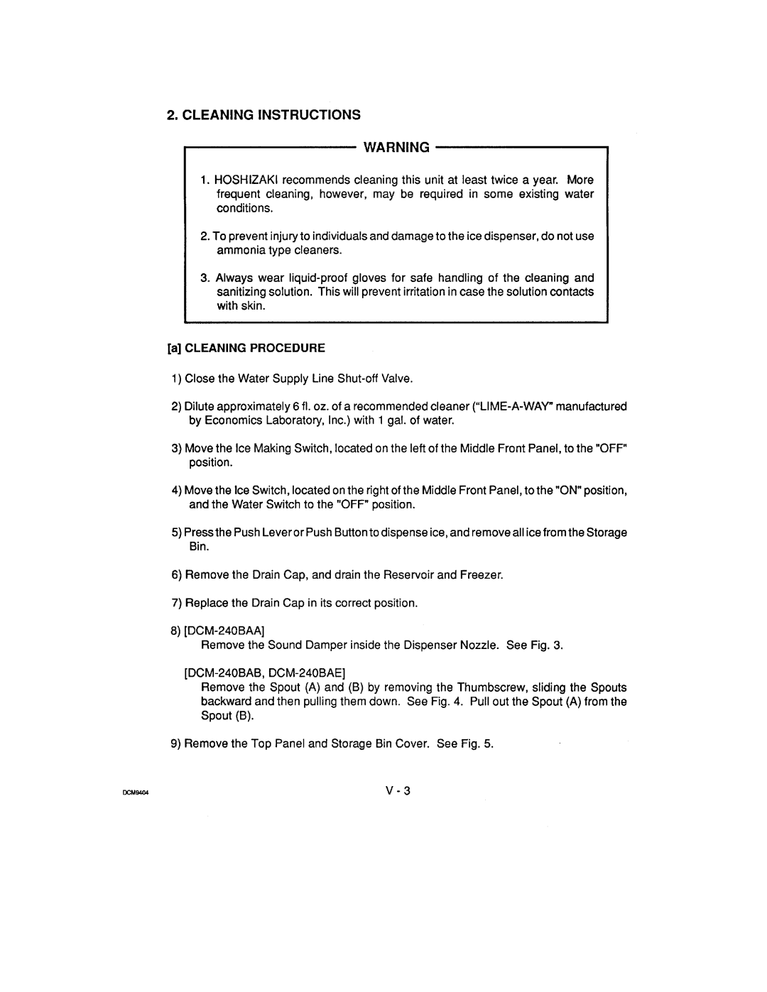 Hoshizaki DCM-240 manual 