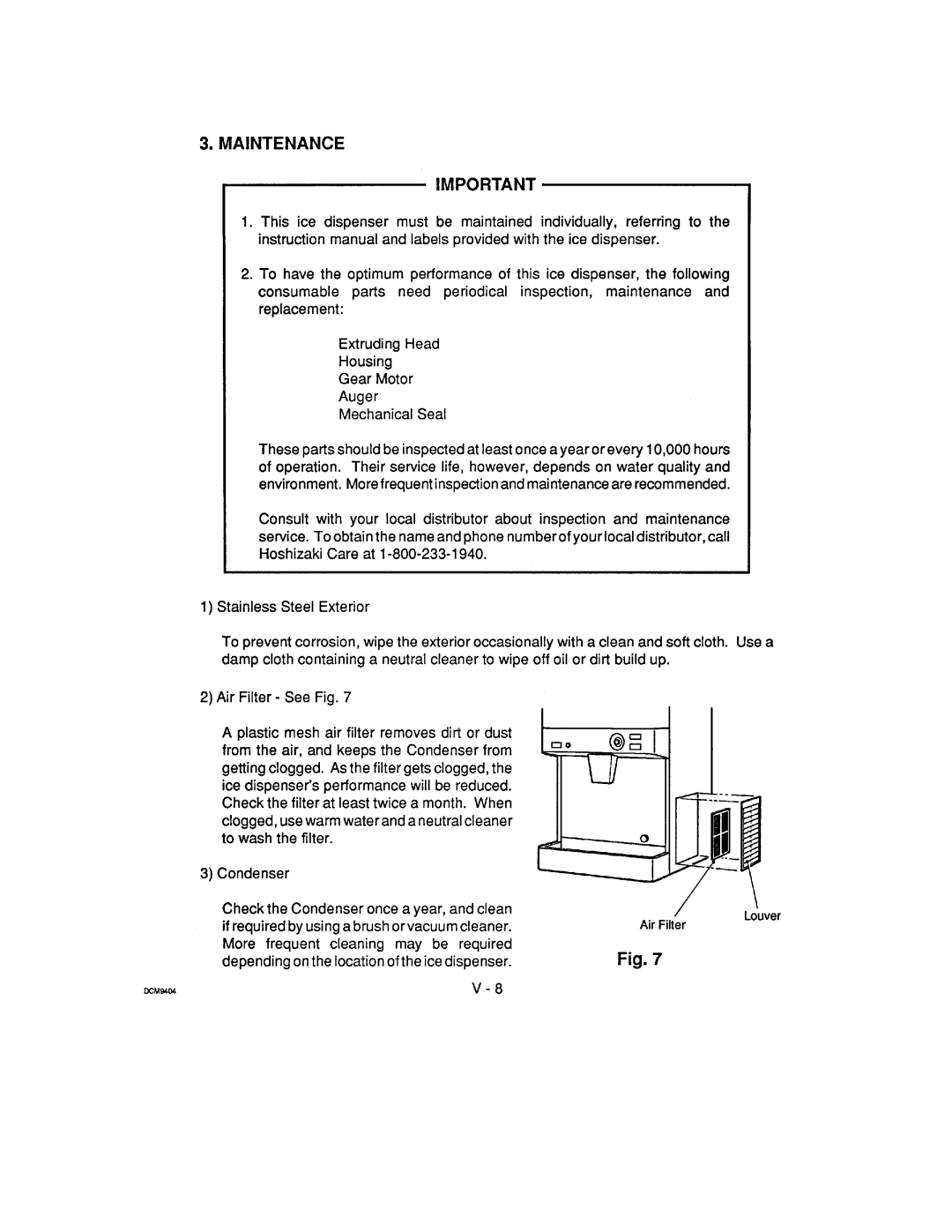 Hoshizaki DCM-240 manual 