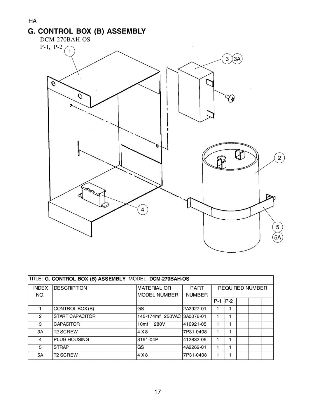 Hoshizaki manual Title G. Control BOX B Assembly Model DCM-270BAH-OS 