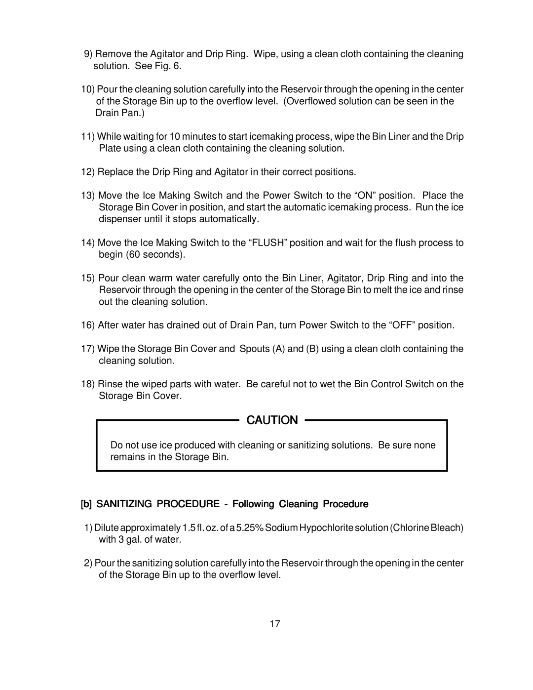 Hoshizaki DCM-270BAH-OS instruction manual Sanitizing Procedure Following Cleaning Procedure 