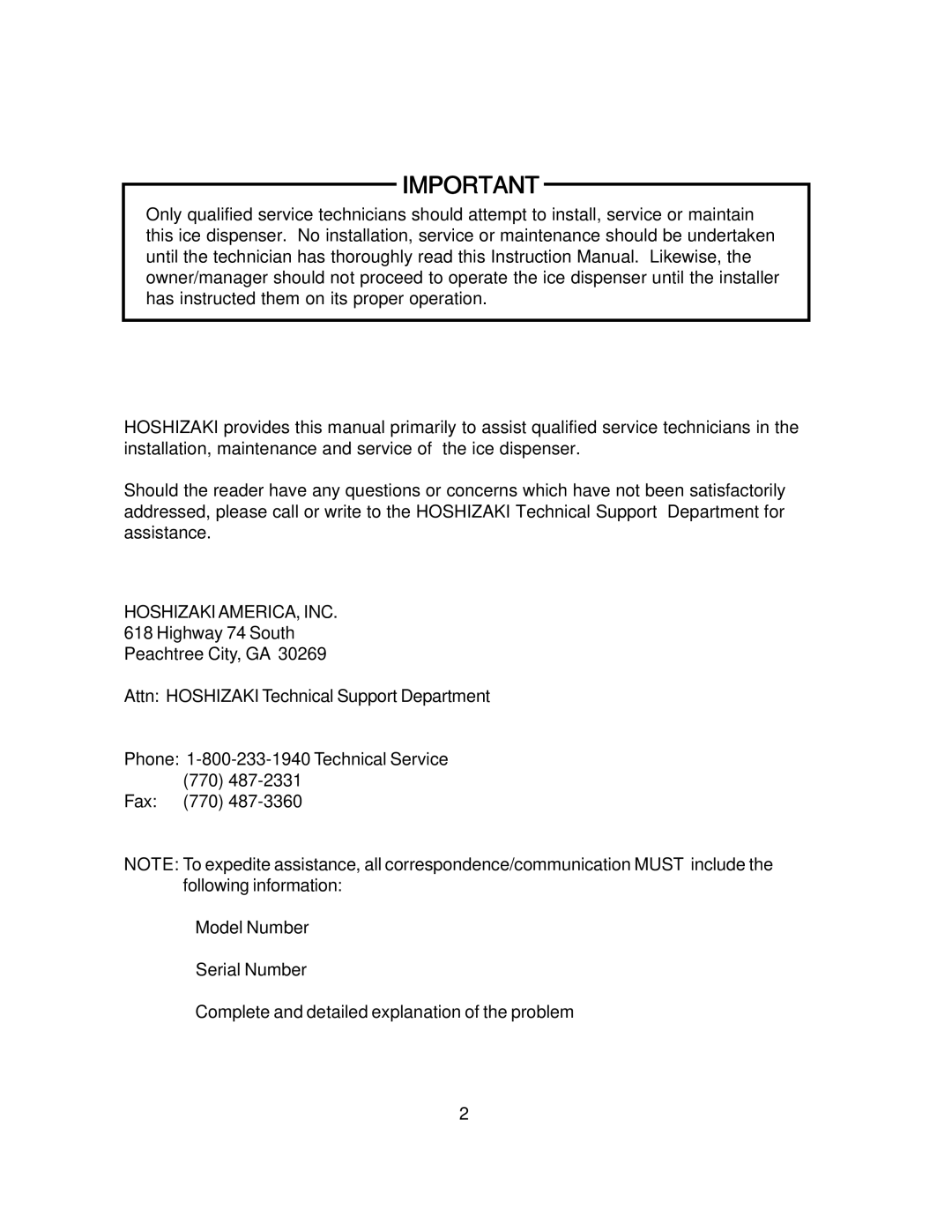 Hoshizaki DCM-270BAH-OS instruction manual Hoshizaki AMERICA, INC 