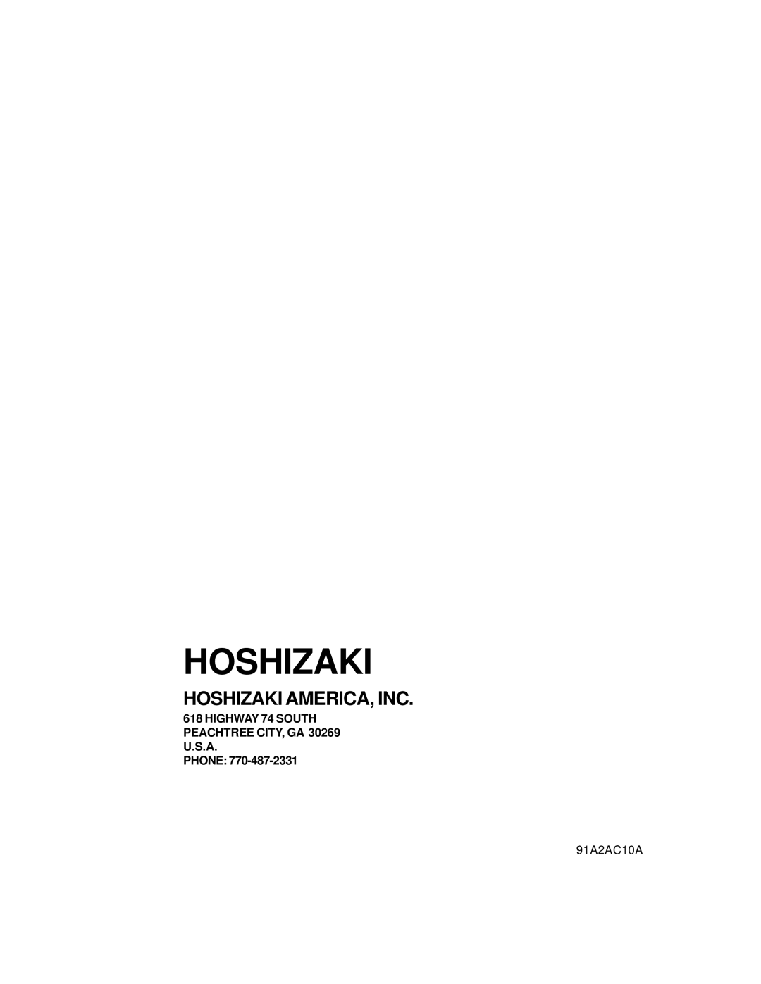 Hoshizaki DCM-270BAH-OS instruction manual Hoshizaki 