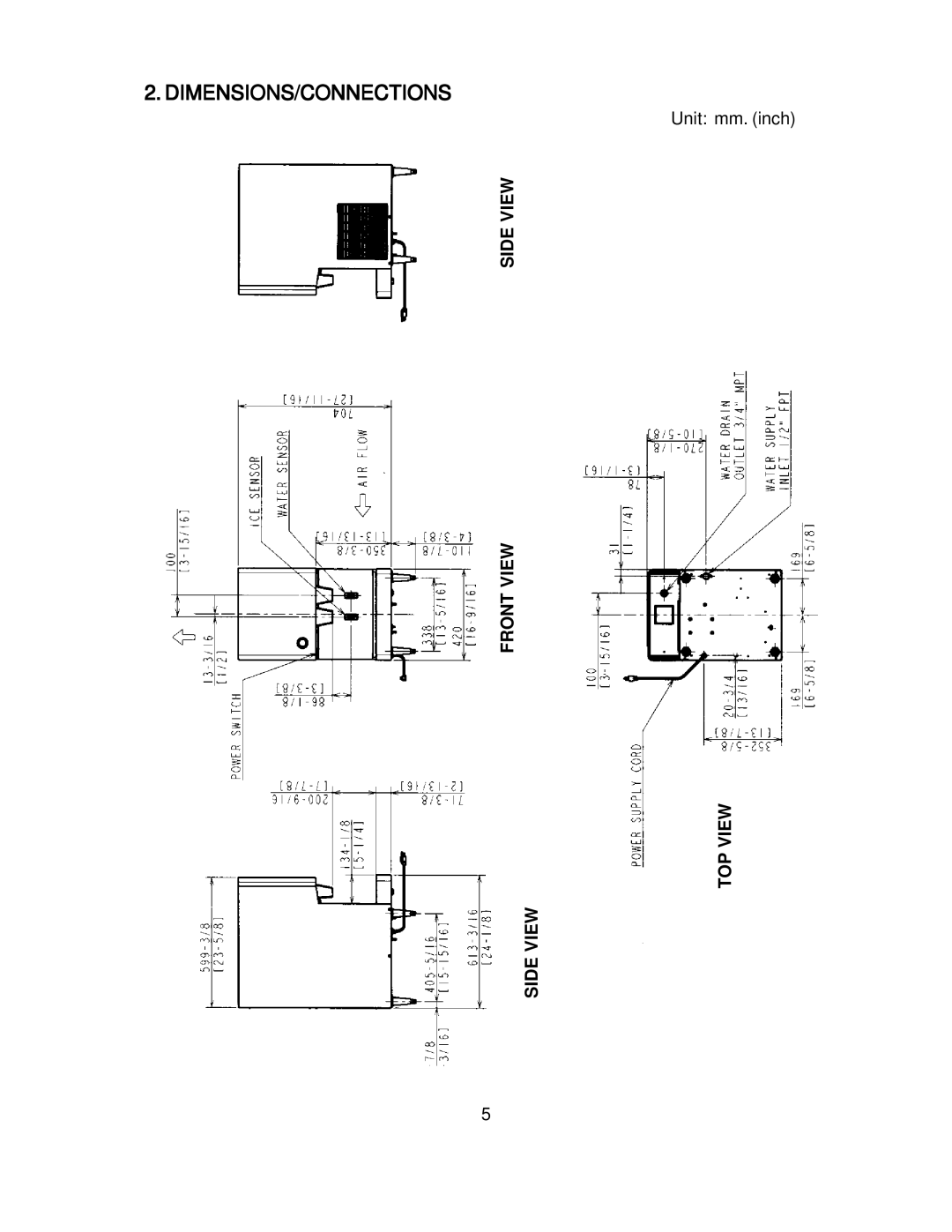 Hoshizaki DCM-270BAH-OS instruction manual Dimensions/Connections 