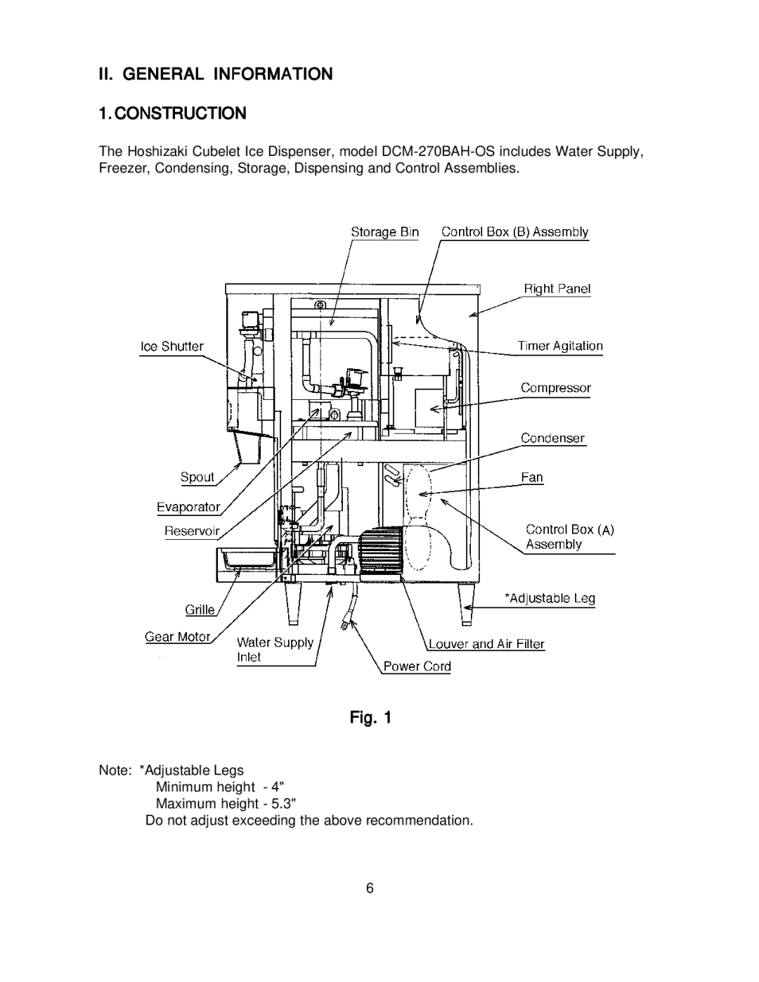 Hoshizaki DCM-270BAH-OS instruction manual II. General Information 1. Construction 