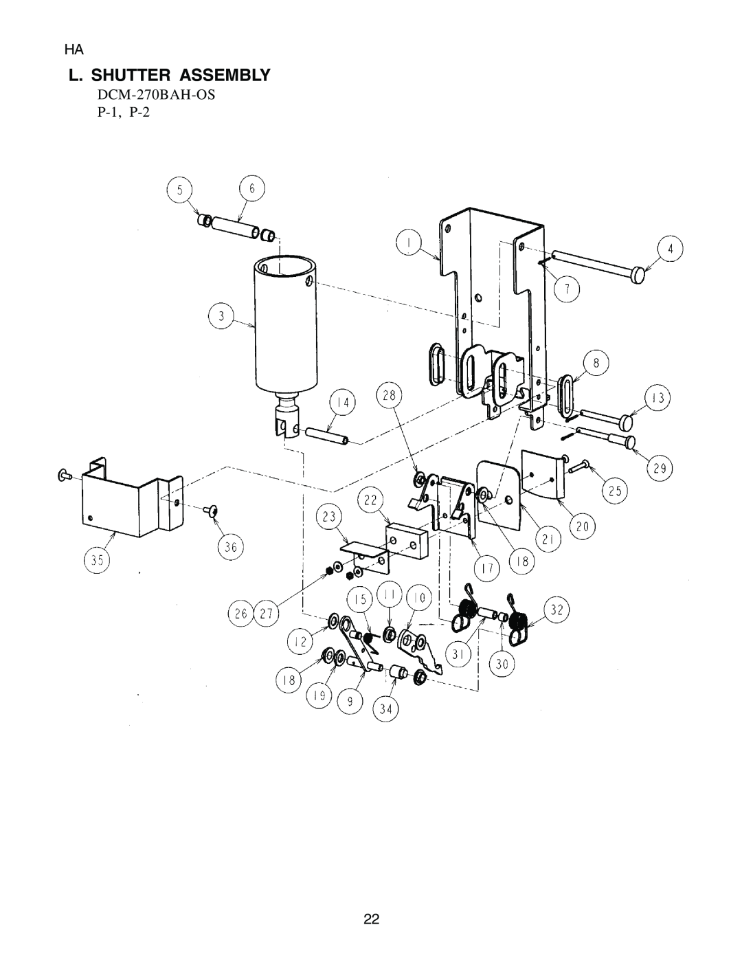 Hoshizaki manual L. Shutter Assembly, DCM-270BAH-OS P-1, P-2 