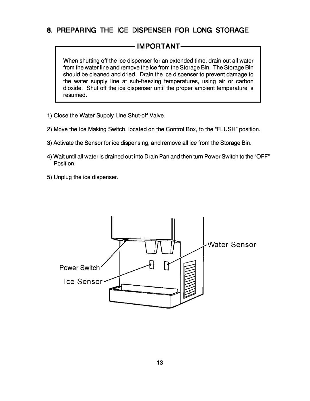 Hoshizaki DCM-270BAH-OS instruction manual Preparing The Ice Dispenser For Long Storage 